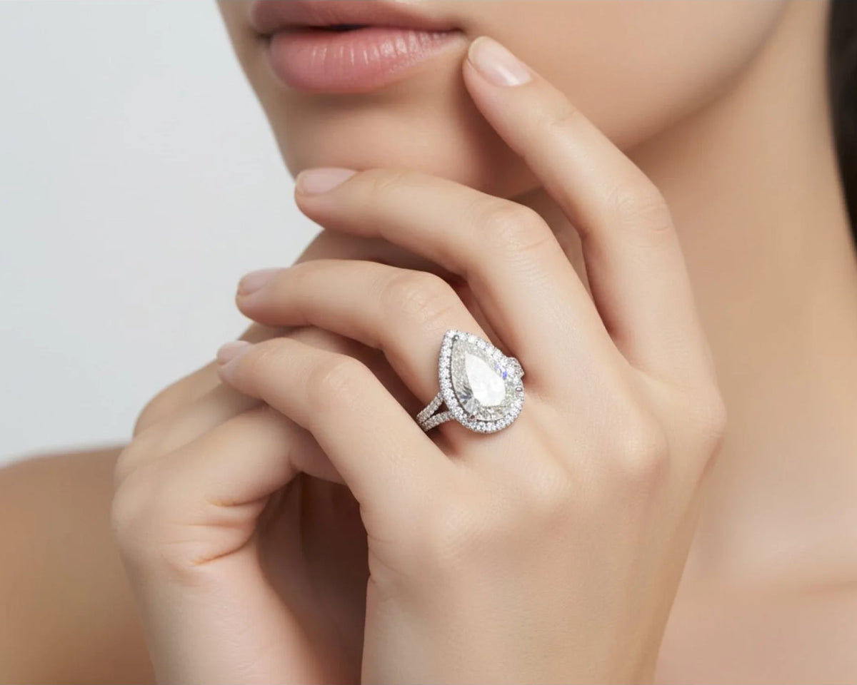 14k Pear Cut Halo Double-Row Micropavé Engagement Ring 8.60 CT – view 2