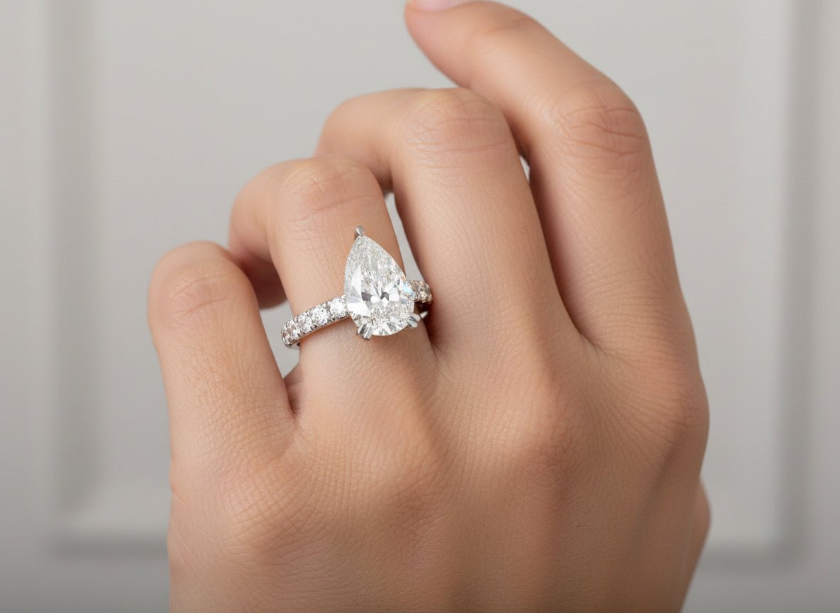 14k Pear Cut Micropavé Engagement Ring 3.73 CT - AVI THE JEWELER