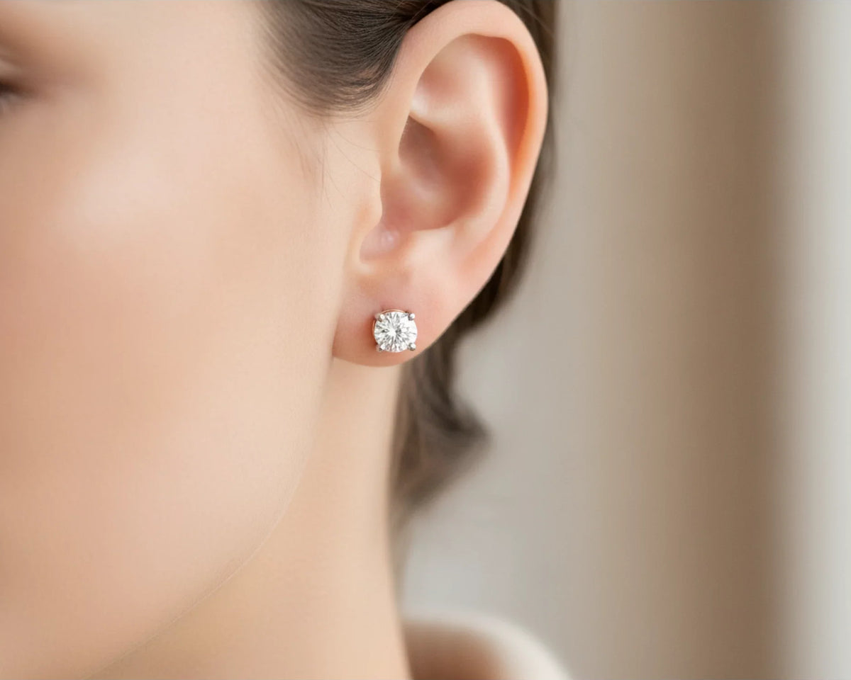 14k Round Cut Refined Solitaire Diamond Stud Earrings 0.50ct – lifestyle 3193