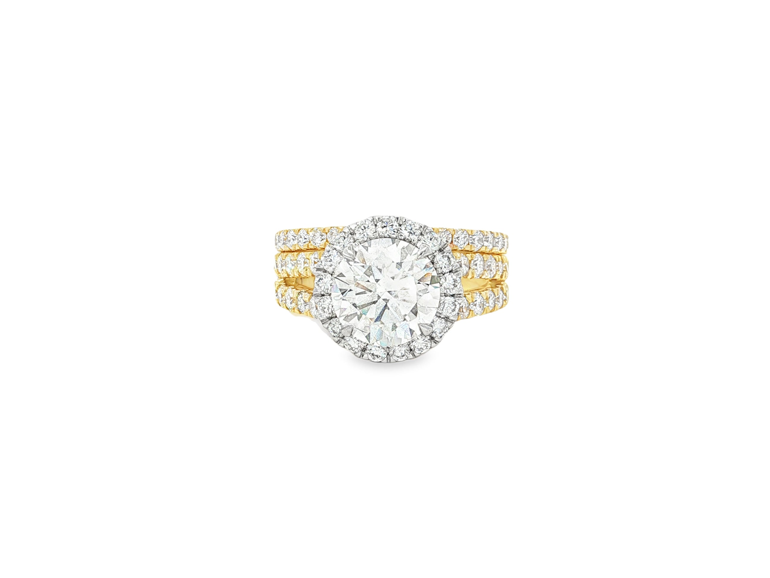 14k Round Cut Halo Diamond Engagement Ring Set 3.80 CT