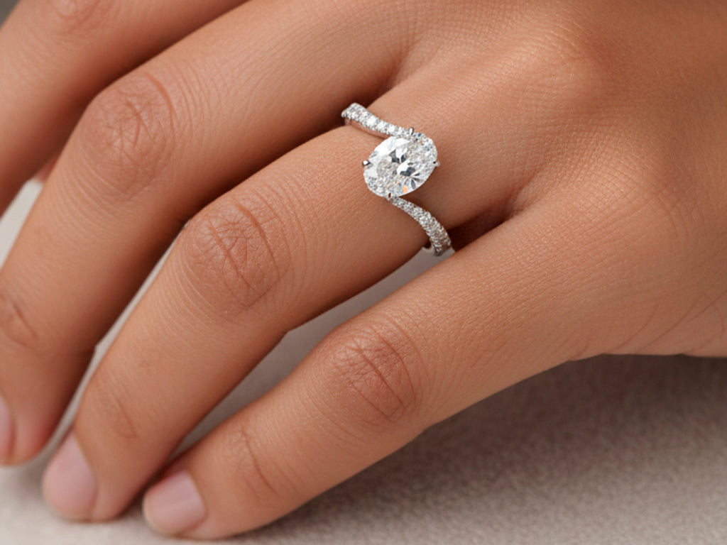 14k Gold Diamond Engagement Ring Oval-Cut Center & Twisted Pavé Band 2.60ct