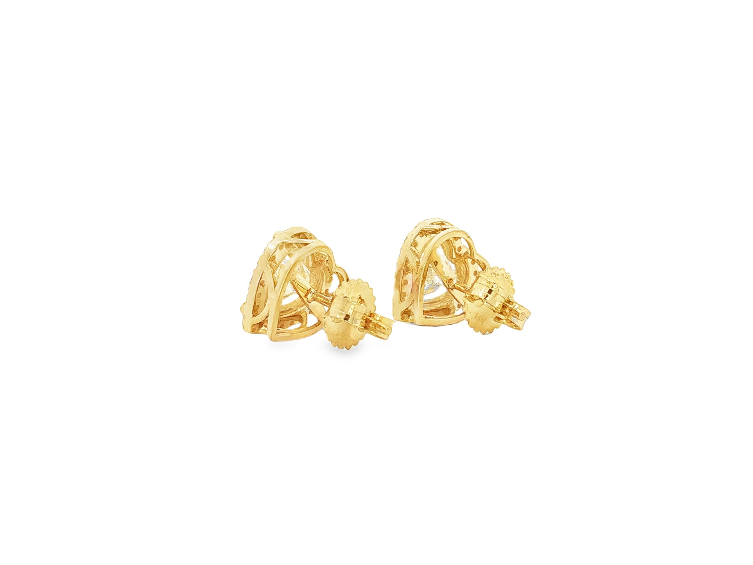 14k Gold Diamond Heart-Shaped Stud Earrings with Halo Design 3.65c