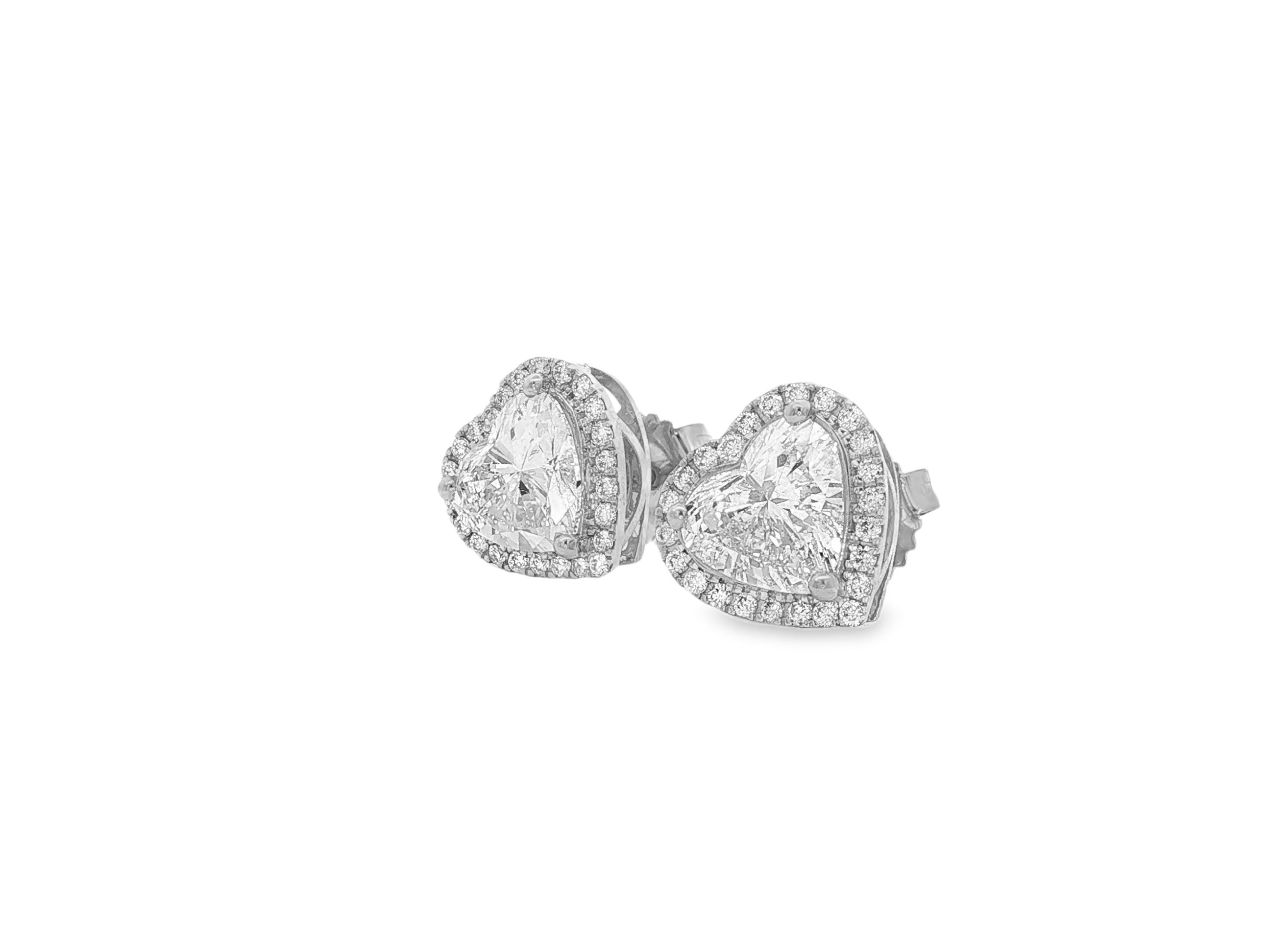 14k Gold Diamond Heart-Shaped Stud Earrings with Halo Design 3.65c