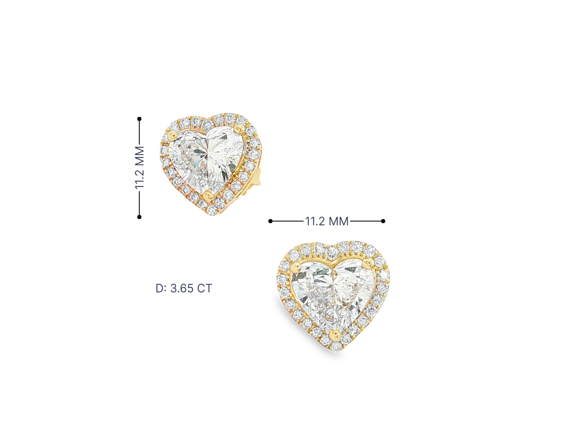 14k Gold Diamond Heart-Shaped Stud Earrings with Halo Design 3.65c