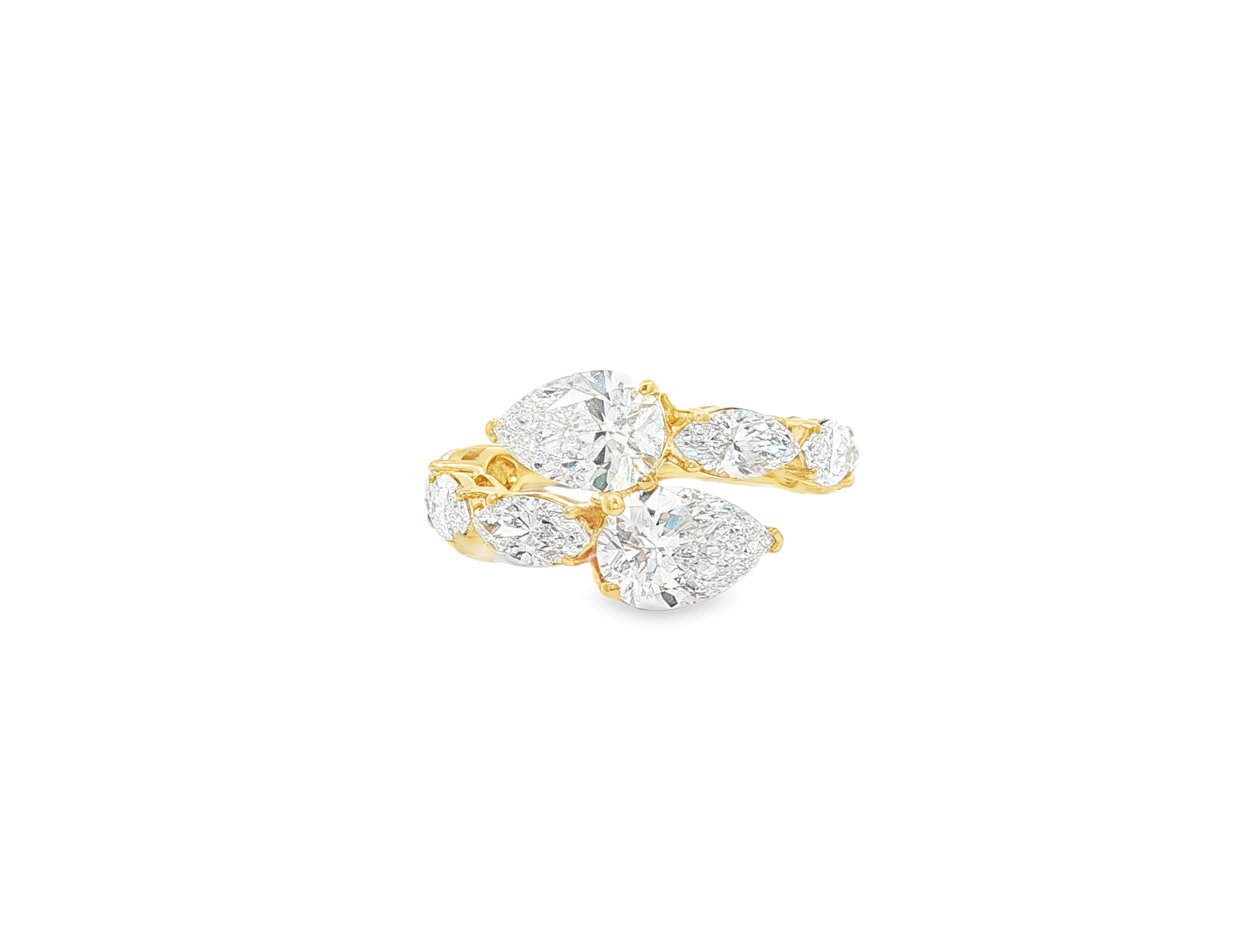 14k Gold Diamond Pear & Marquise Bypass Ring 4.50ct