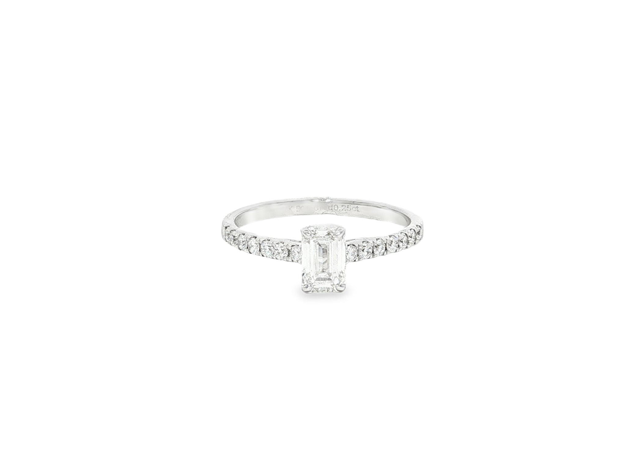 14k Gold Diamond Ring with Emerald-Cut Center and Pavé Band 0.90 CT