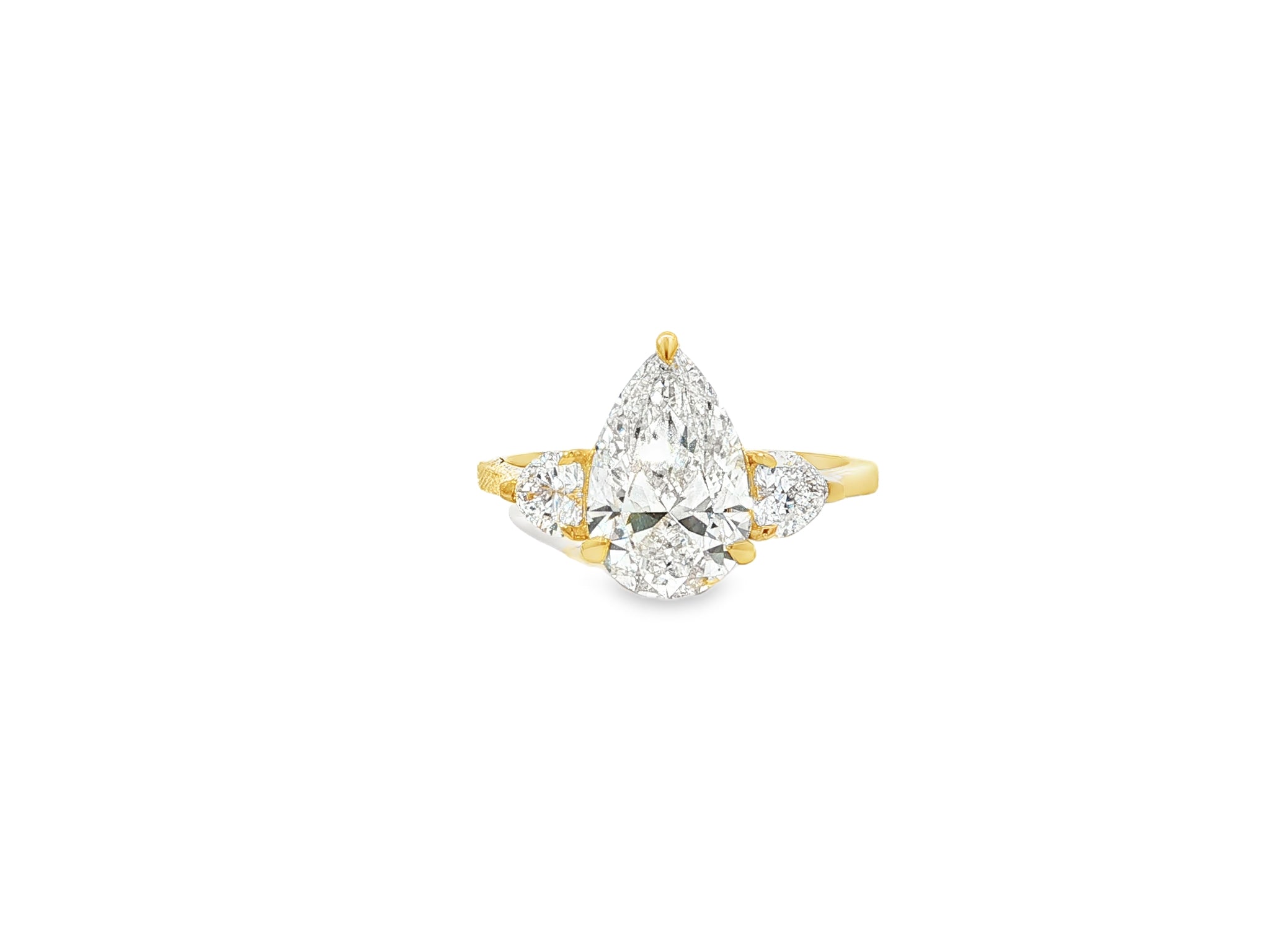 14k Gold Diamond Ring with Pear-Shaped Center & Side Accents 2.95ct
