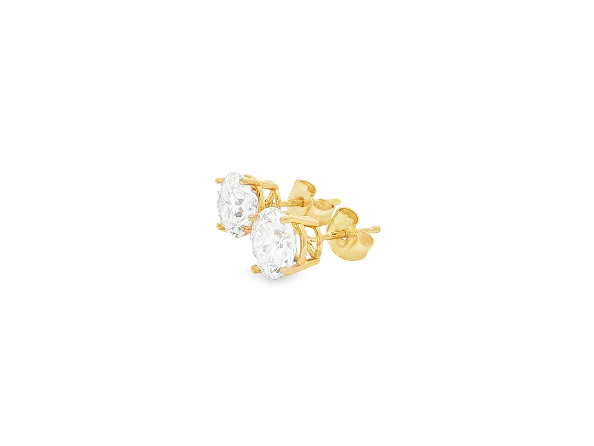 14K Gold Round Solitaire Four-Prong Stud Earrings 2.07 CT