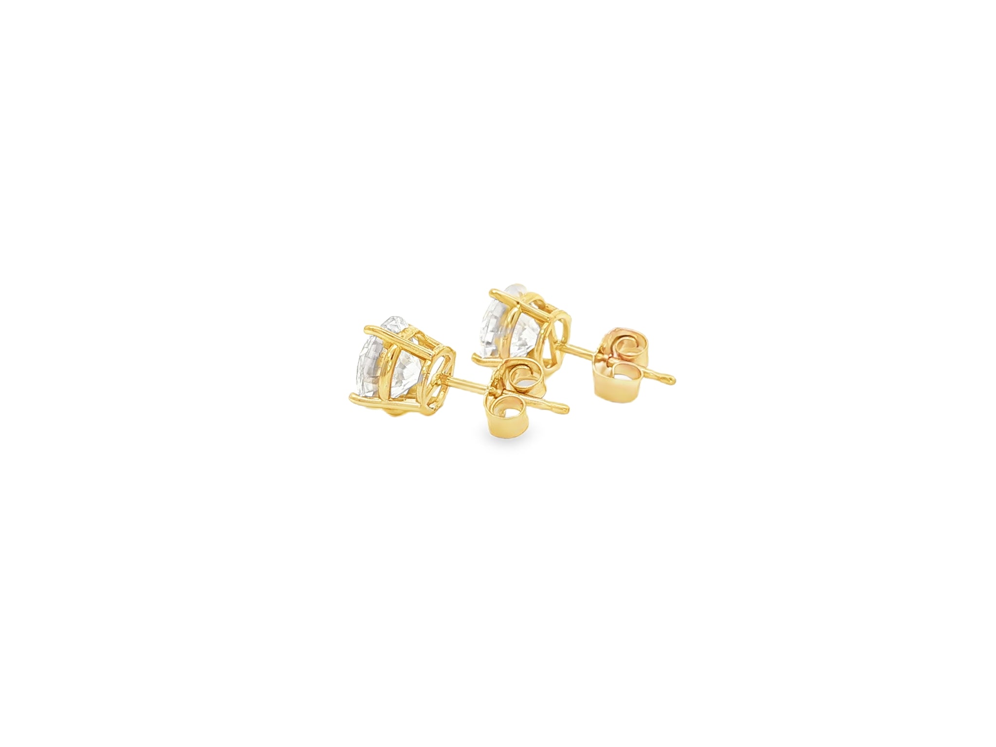 14K Gold Round Solitaire Four-Prong Stud Earrings 2.07 CT