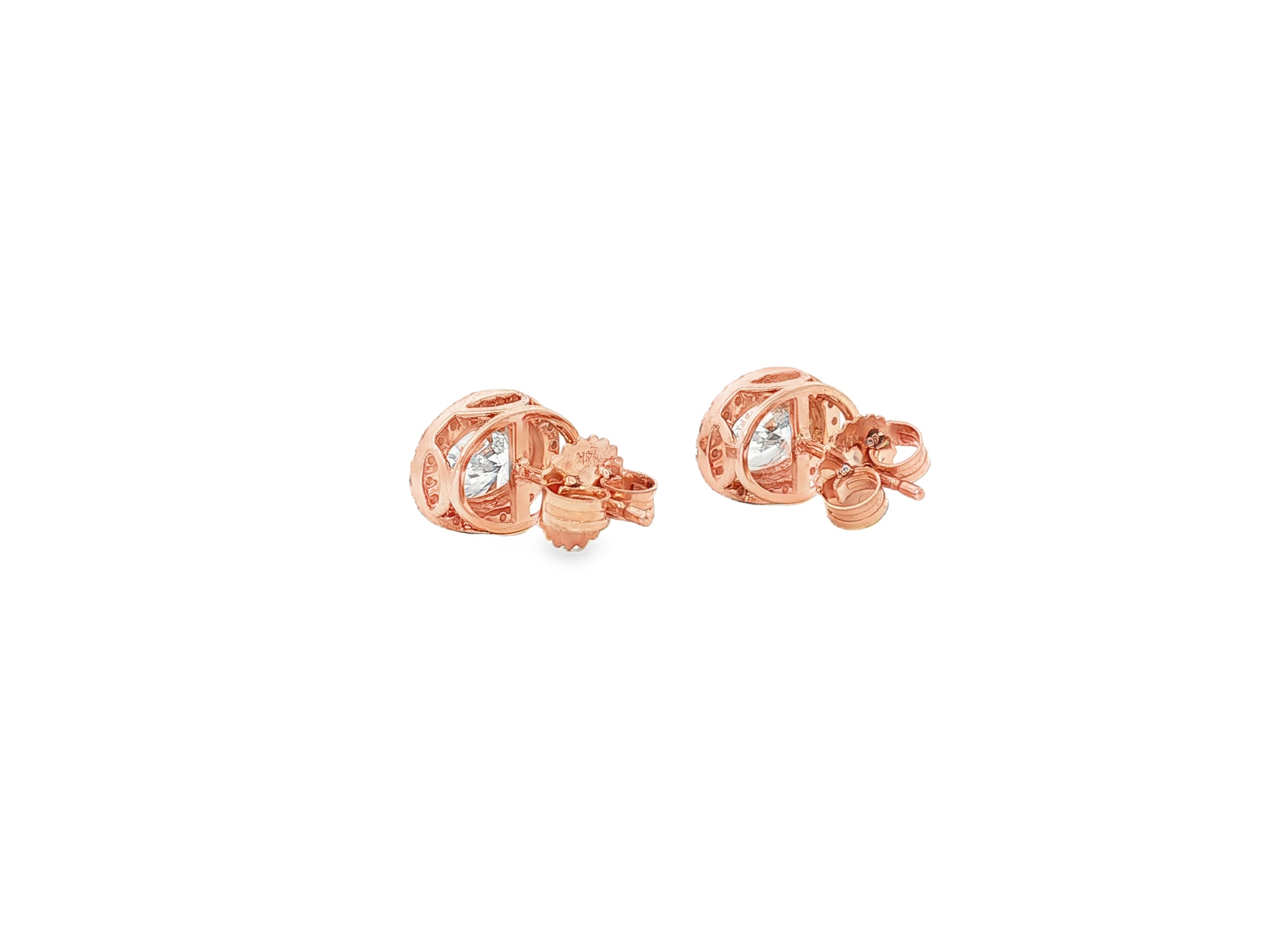14k Gold Diamond Stud Earrings with Oval-Cut Center & Halo Design 2.50ct