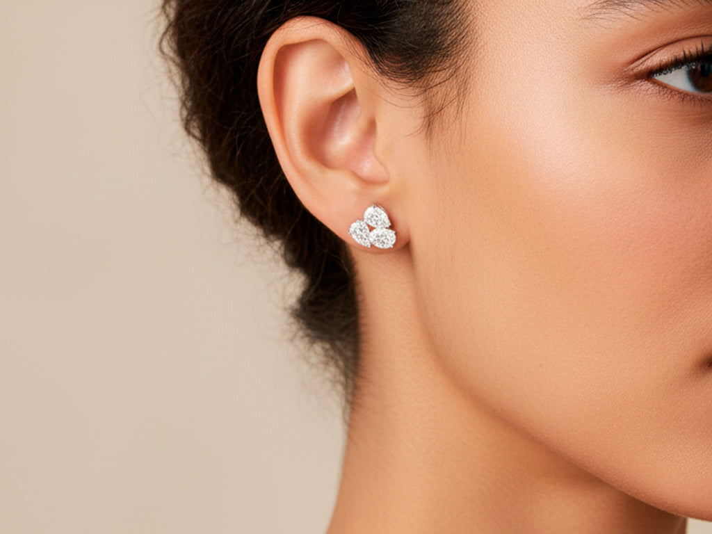 14k Gold Diamond Stud Earrings with Pear & Round-Cut Cluster Design 2.55ct
