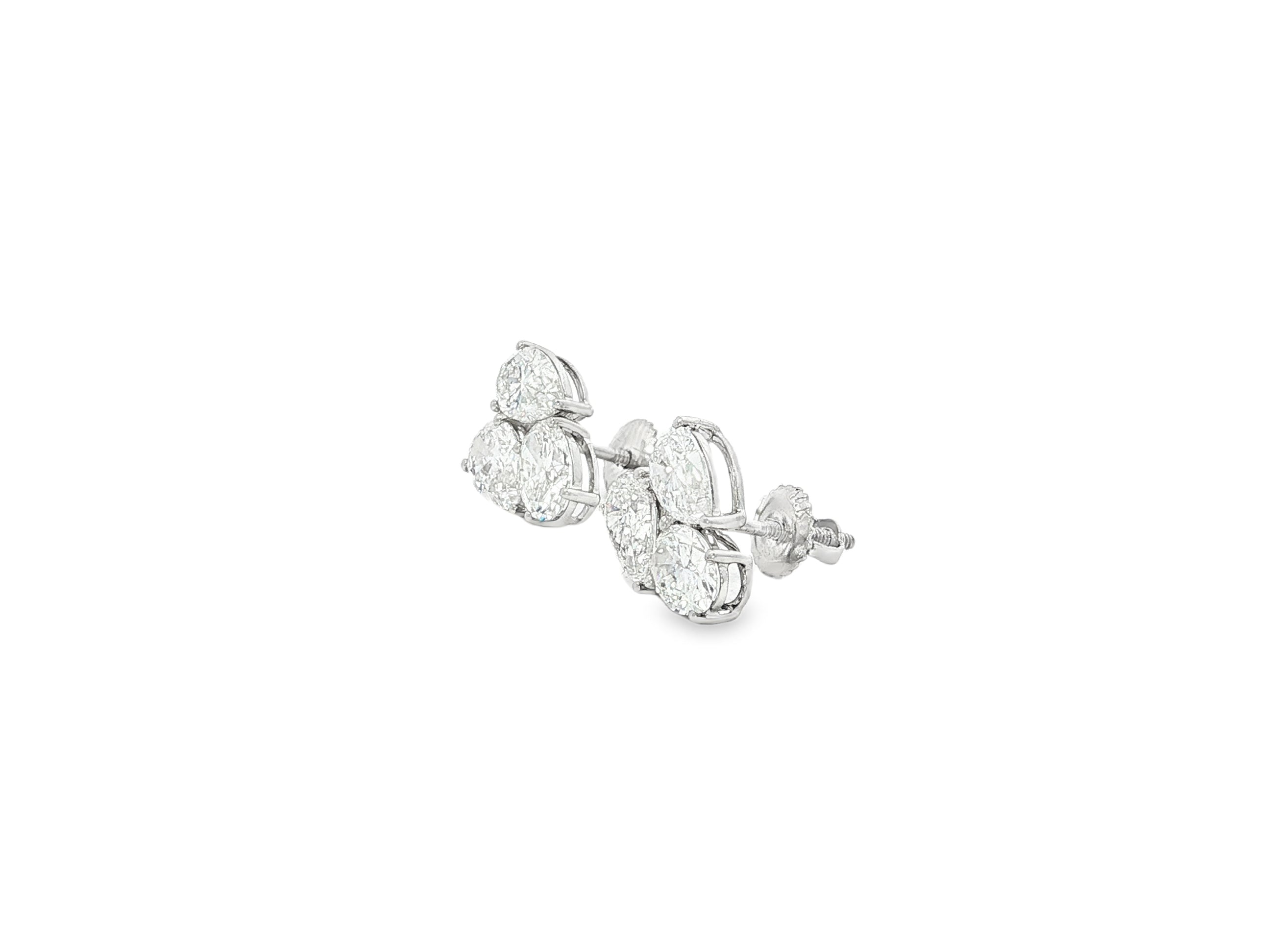 14k Gold Diamond Stud Earrings with Pear & Round-Cut Cluster Design 2.55ct
