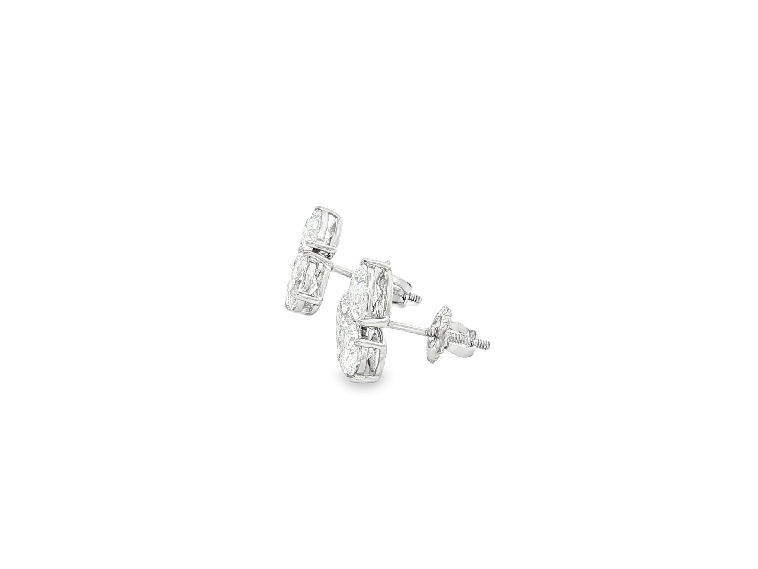 14k Gold Diamond Stud Earrings with Pear & Round-Cut Cluster Design 2.55ct
