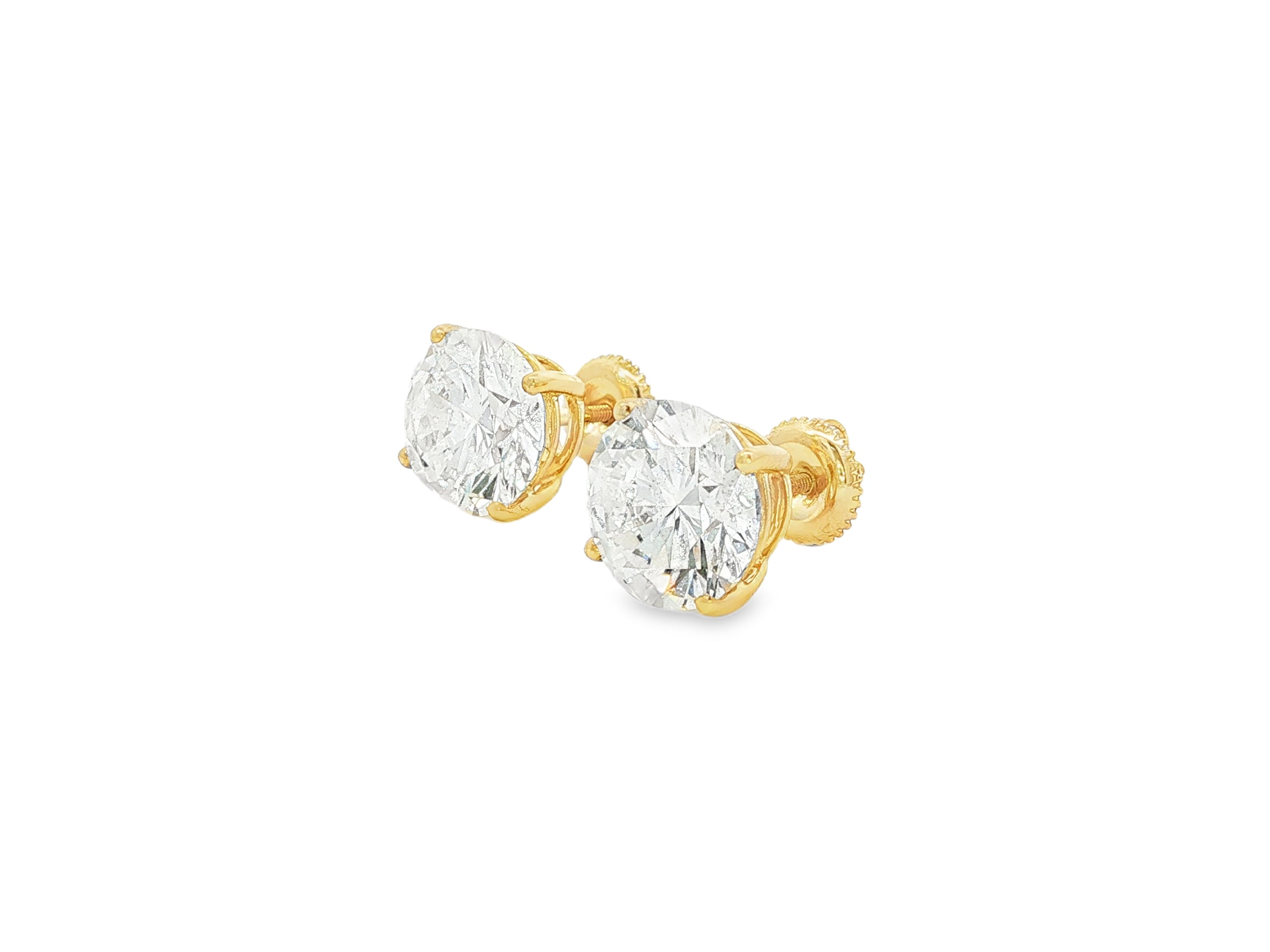 14k Gold Diamond Stud Earrings with Round-Cut Solitaire Design 2.96CT