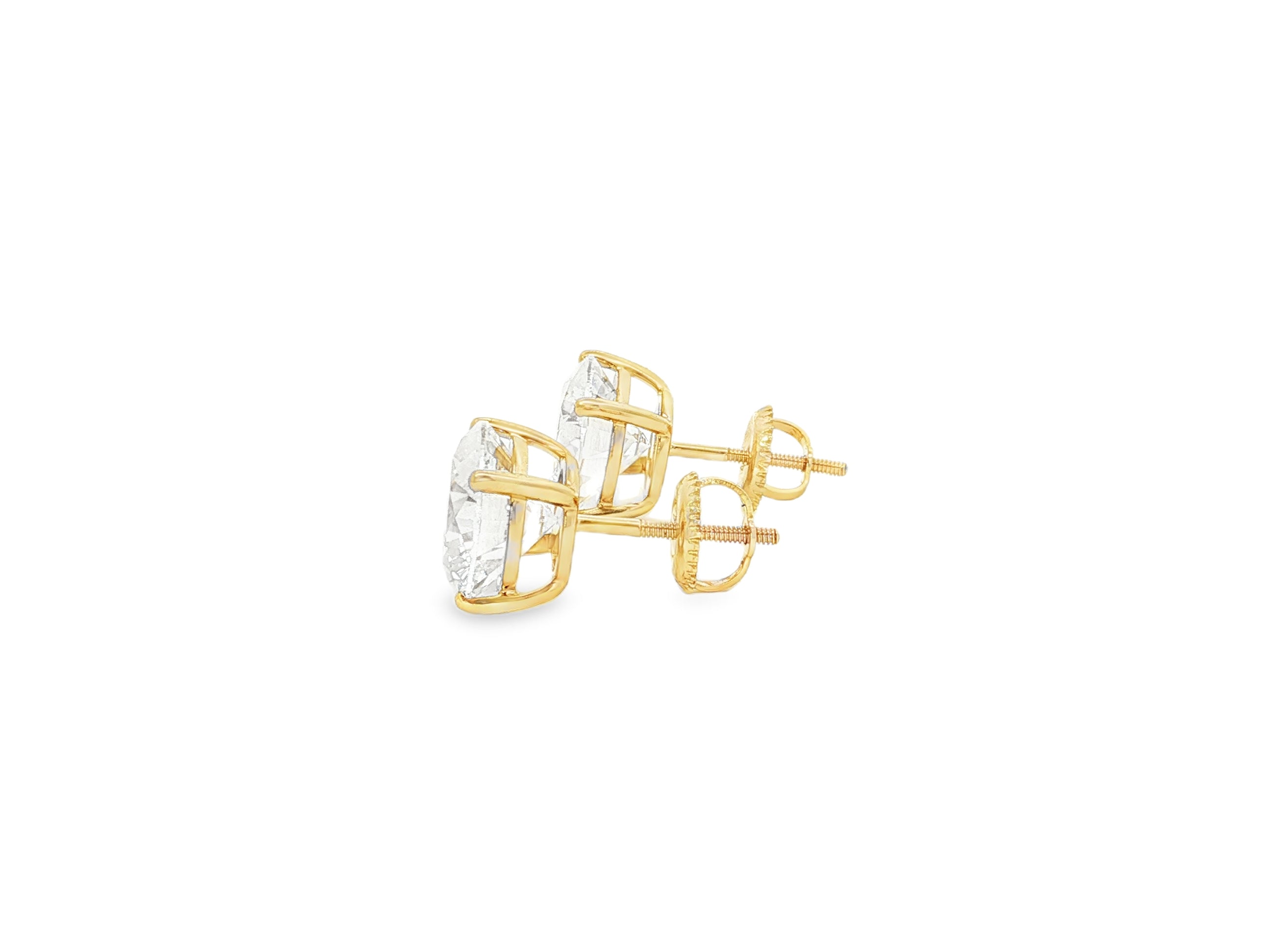 14k Gold Diamond Stud Earrings with Round-Cut Solitaire Design 2.96CT