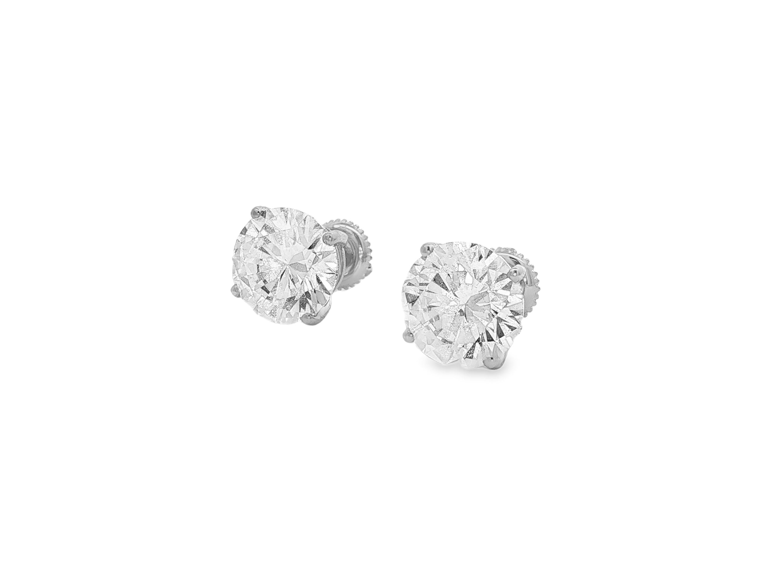 14k Gold Diamond Stud Earrings with Round-Cut Solitaire Design 2.96CT