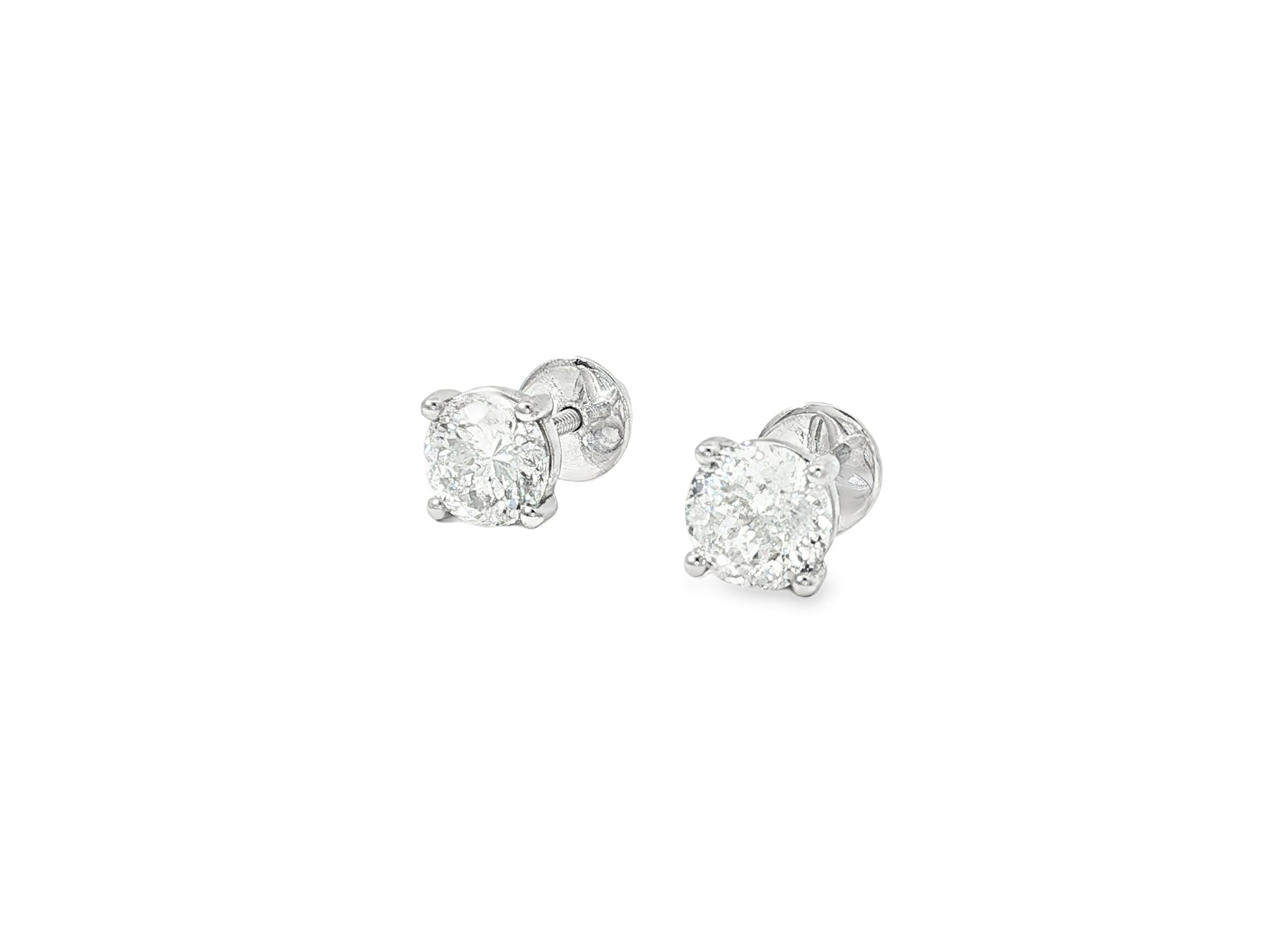 14k Gold Diamond Stud Earrings with Round Brilliant-Cut 2.0ct