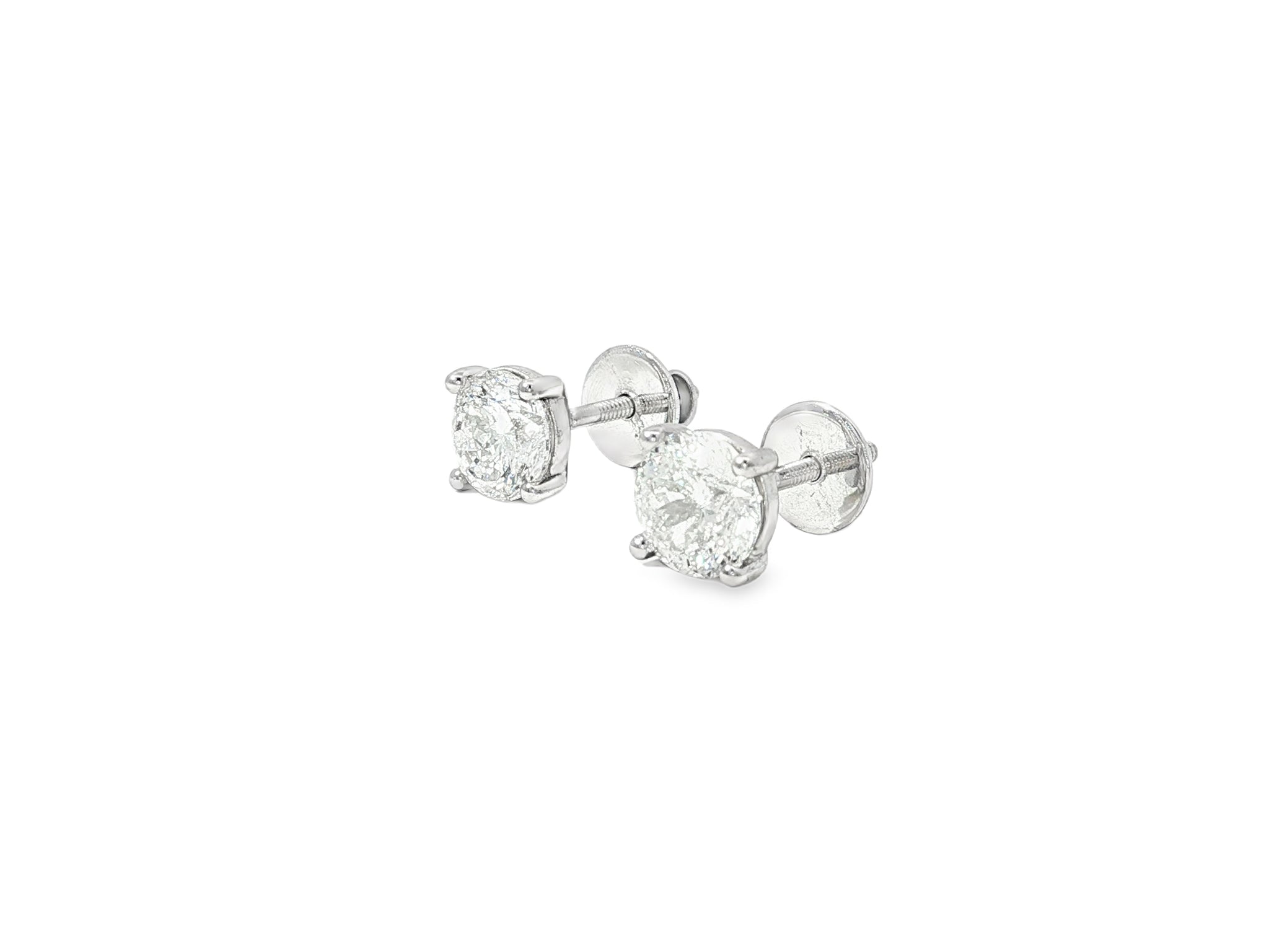 14k Gold Diamond Stud Earrings with Round Brilliant-Cut 2.0ct