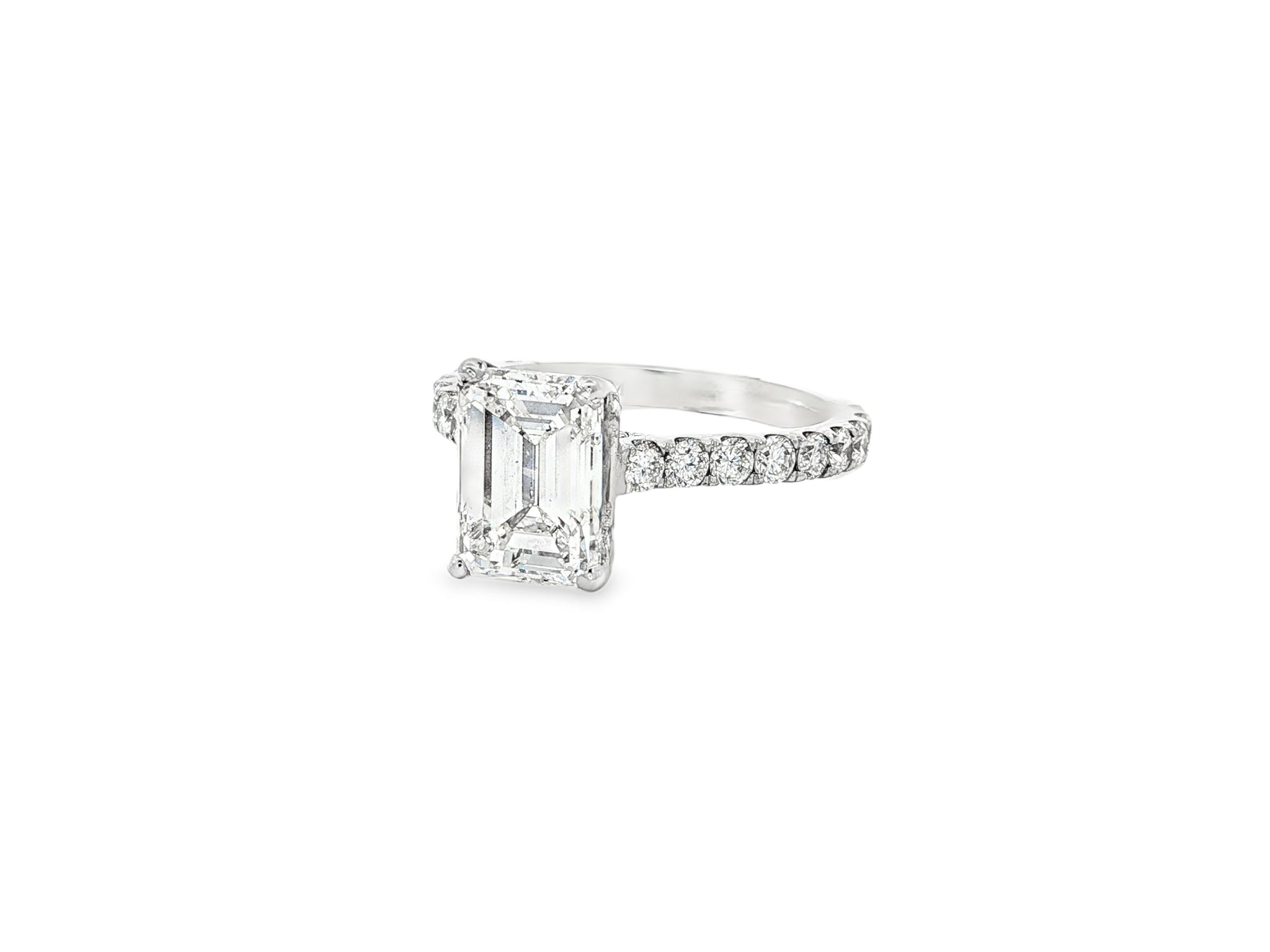18k Emerald Cut Petite Side - Stone Engagement Ring 4.00 CT - AVI THE JEWELER