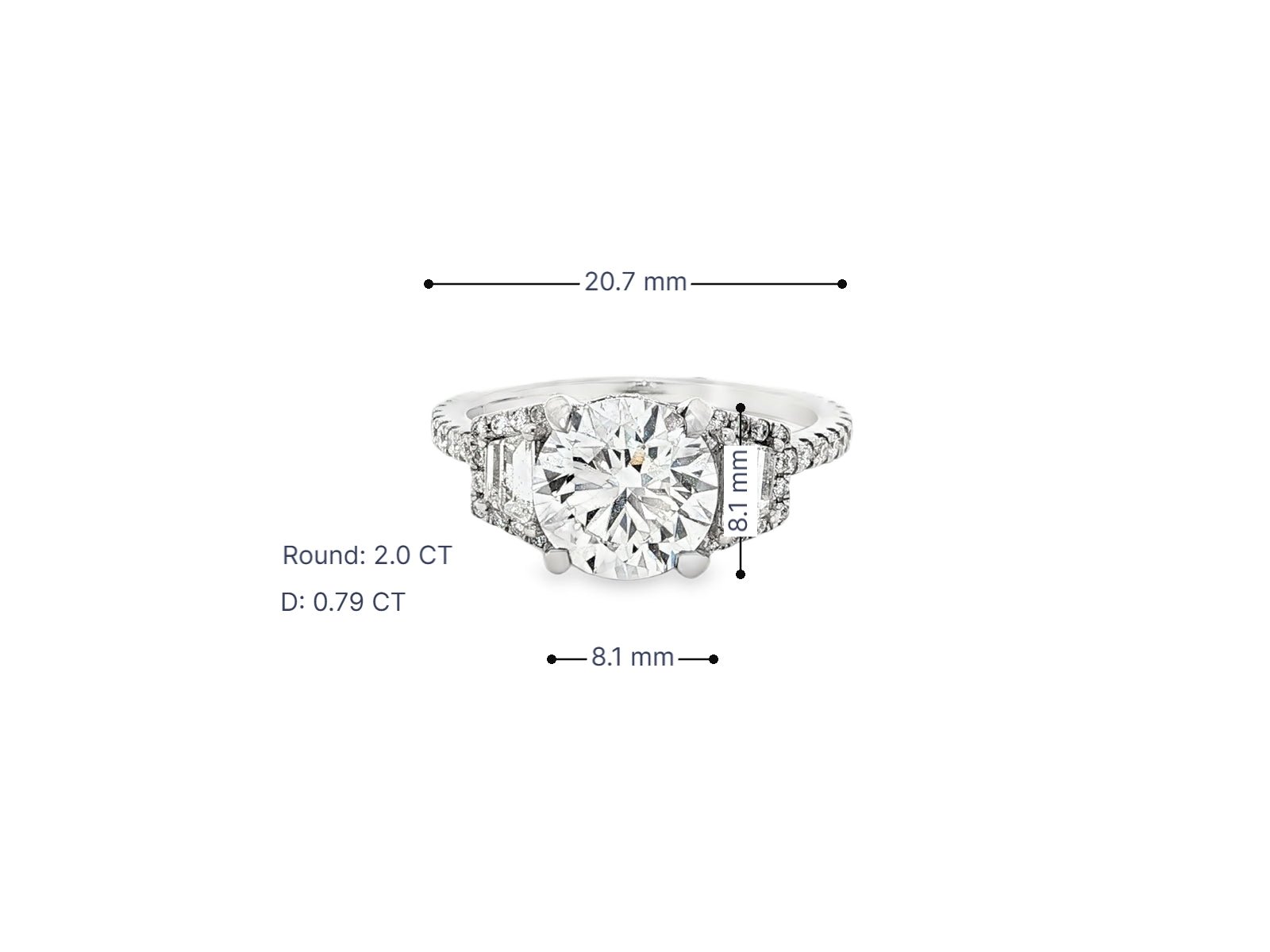 18k Round Cut Baguette Side Stone Diamond Engagement Ring 2.79 CT - AVI THE JEWELER