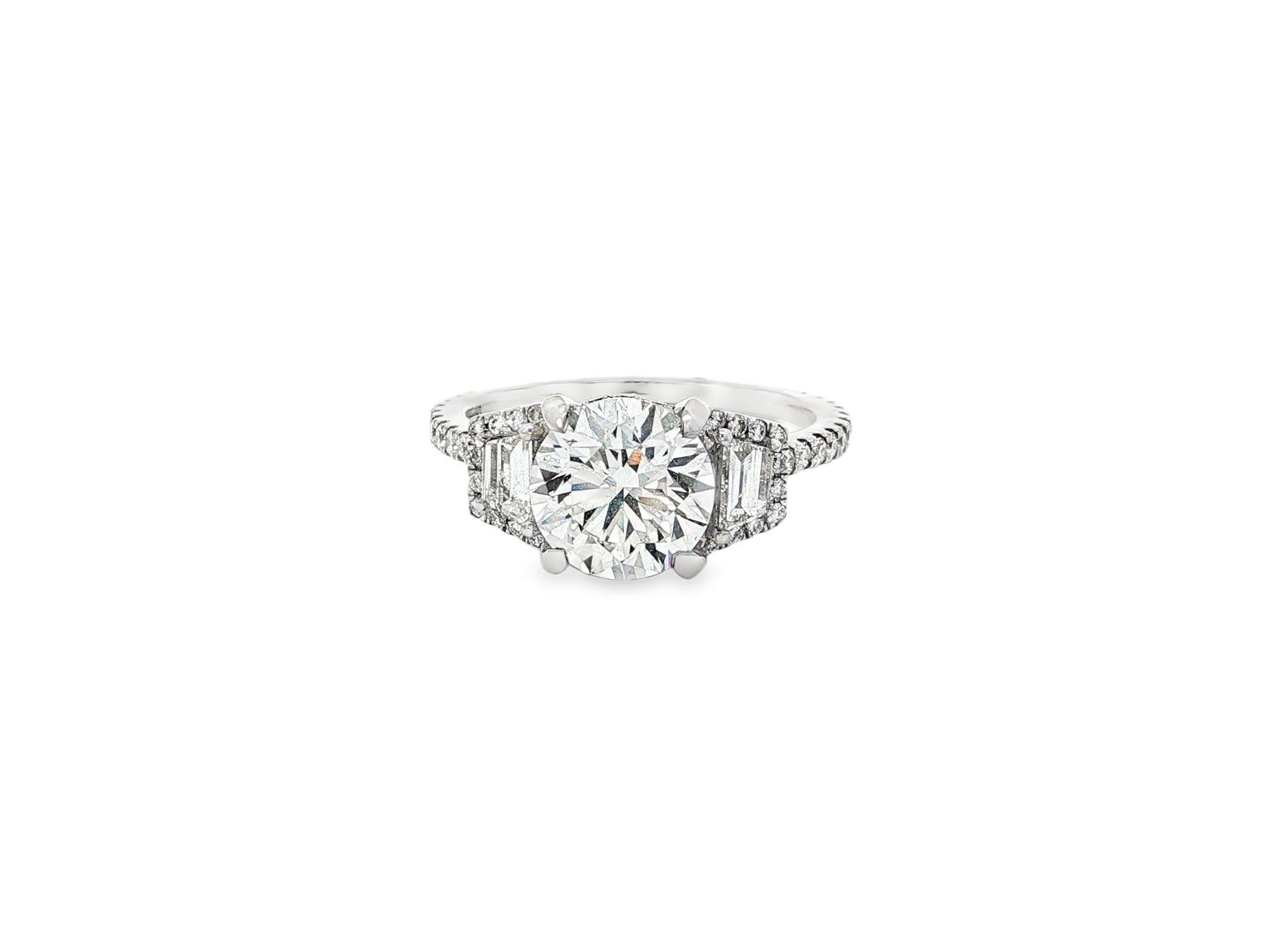 18k Round Cut Baguette Side Stone Diamond Engagement Ring 2.79 CT - AVI THE JEWELER