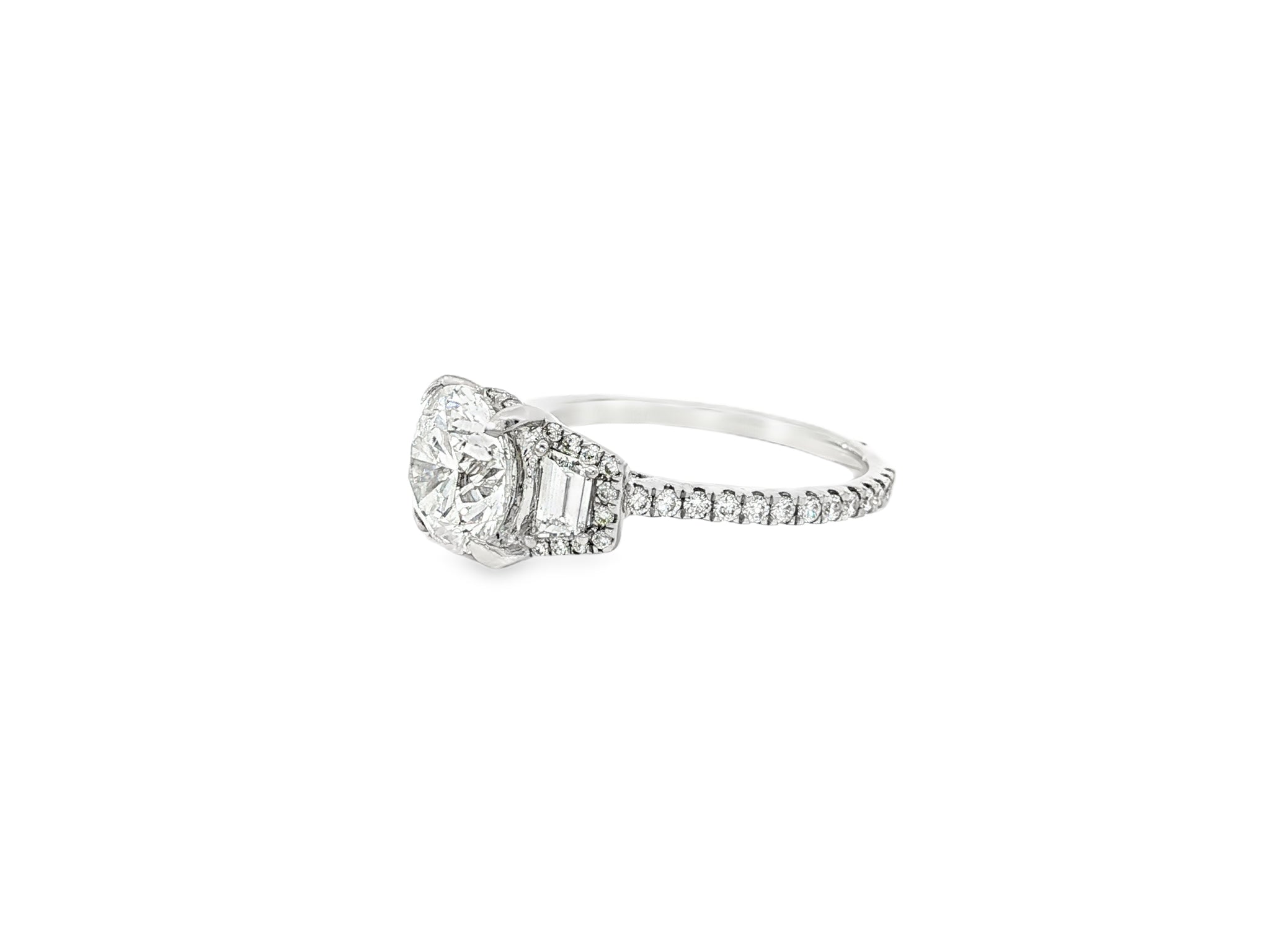 18k Round Cut Baguette Side Stone Diamond Engagement Ring 2.79 CT - AVI THE JEWELER
