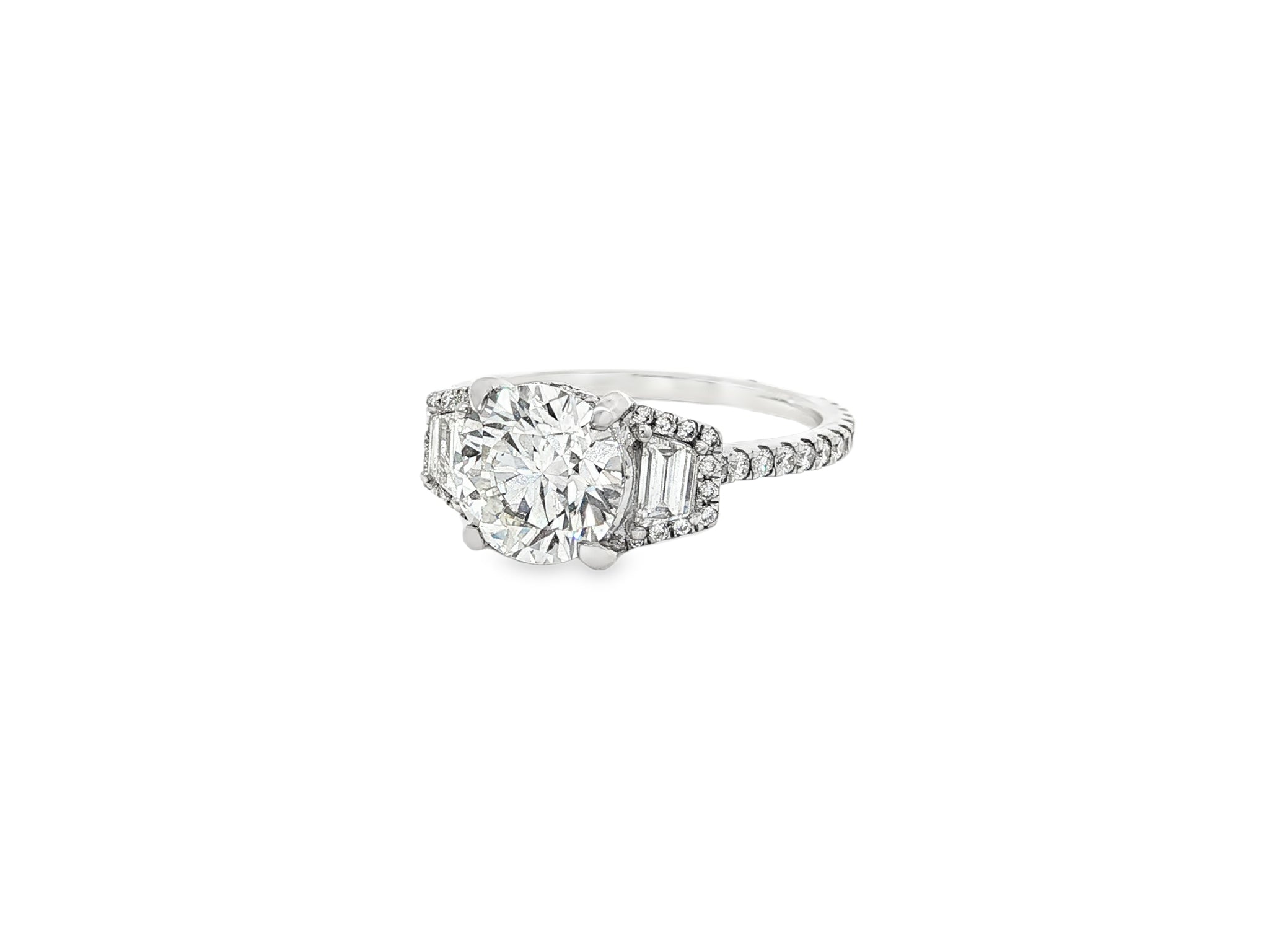 18k Round Cut Baguette Side Stone Diamond Engagement Ring 2.79 CT - AVI THE JEWELER