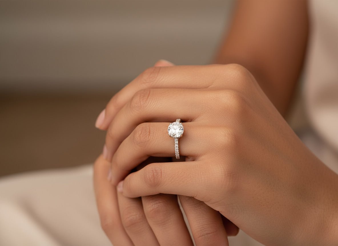 18k Round Cut Petite Micropavé Engagement Ring 3.25 CT - AVI THE JEWELER