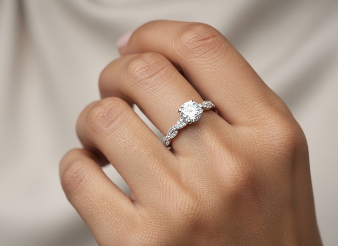 18k Round Cut Twisted Pavé Engagement Ring 1.50 CT - AVI THE JEWELER