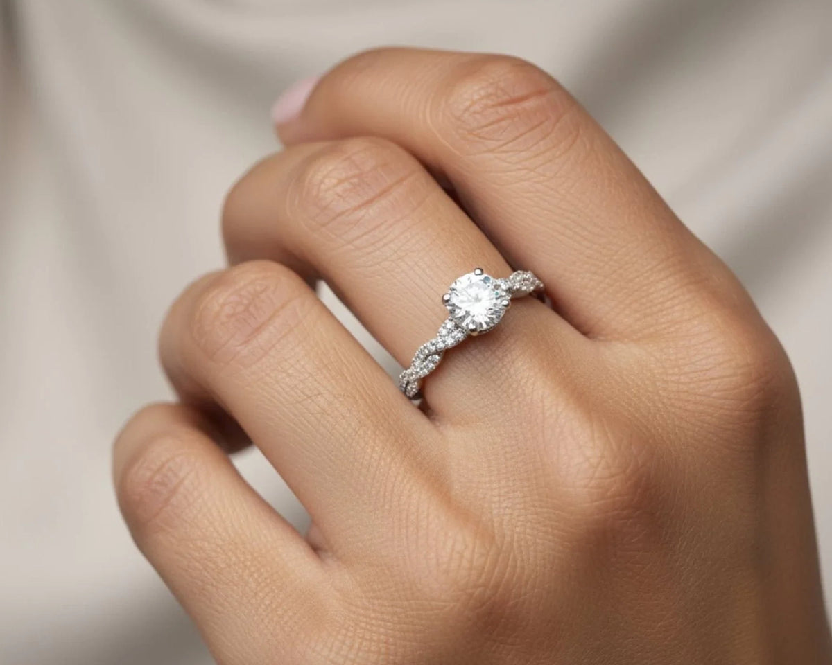 18k Round Cut Twisted Pavé Engagement Ring 1.50 CT – view 2