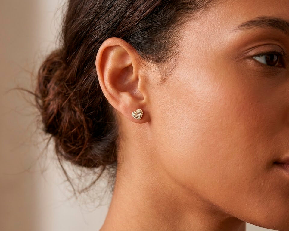 10K Gold Heart Stud Earrings with Mixed Diamond Accents 0.33 CT