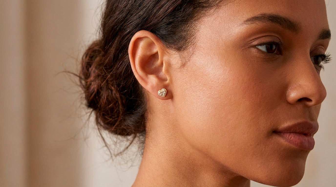 10K Gold Heart Stud Earrings with Mixed Diamond Accents 0.33 CT