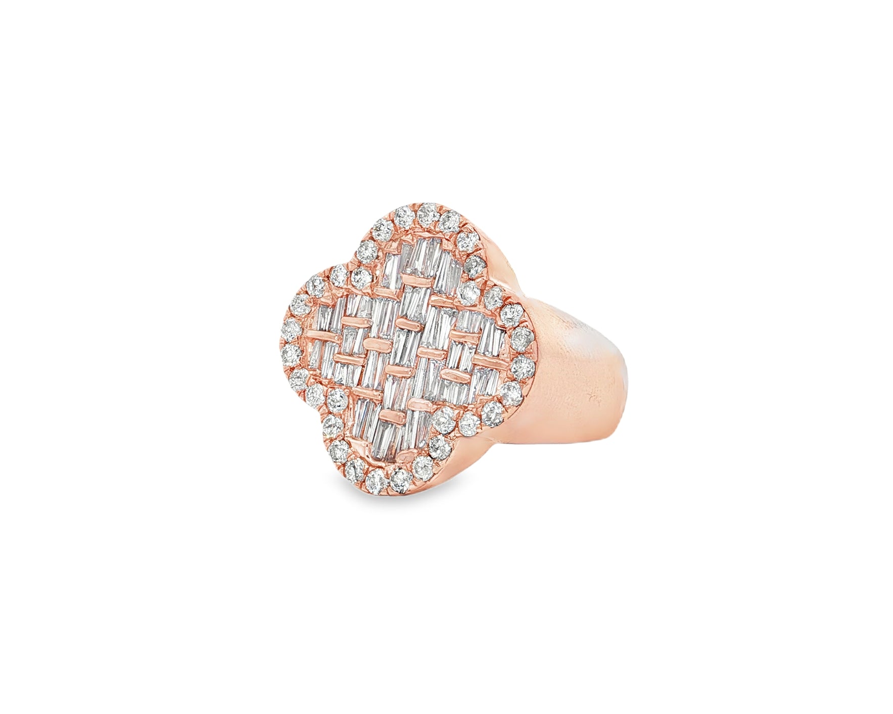 10K Gold Diamond Clover Statement Ring with Baguette Accents 2.00 CT