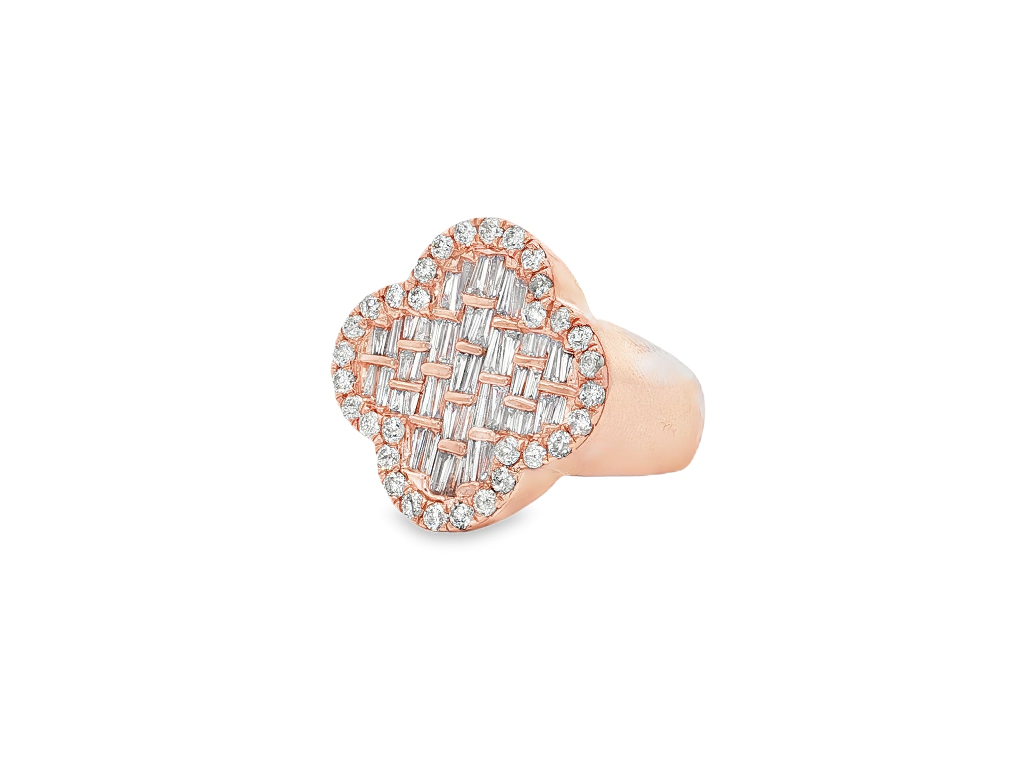 10K Gold Diamond Clover Statement Ring with Baguette Accents 2.00 CT