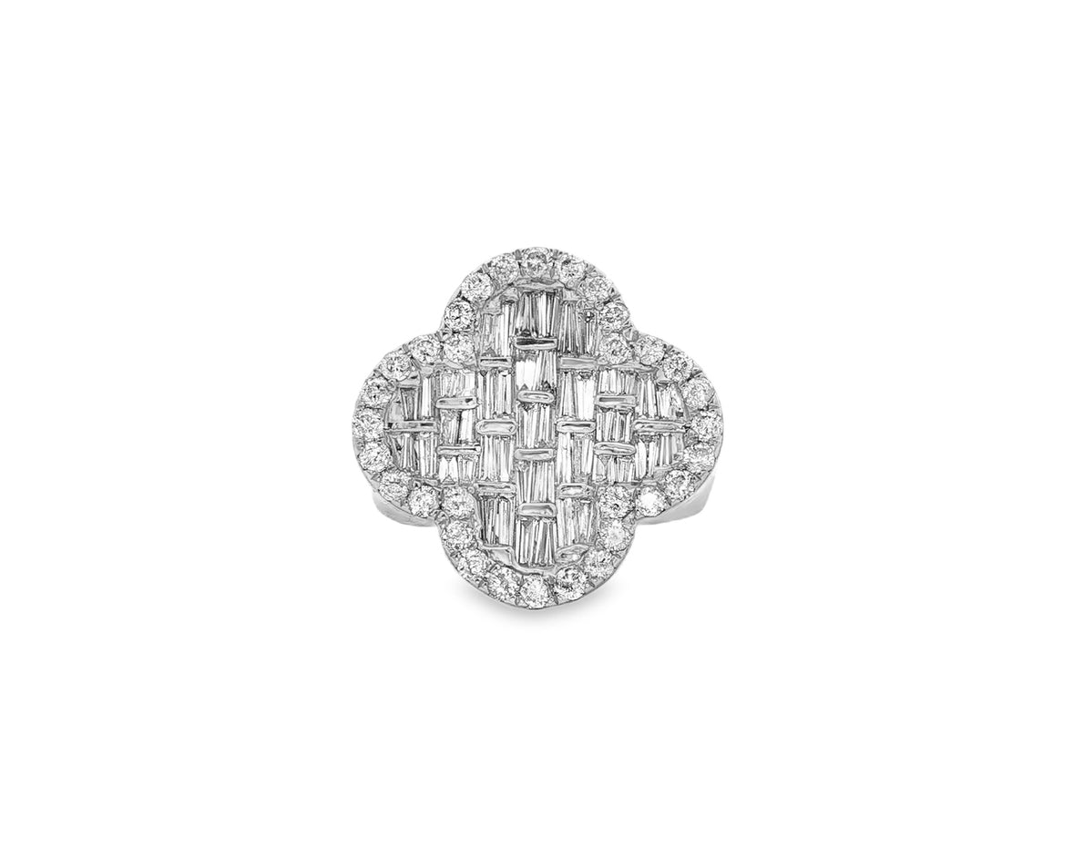 10K Gold Diamond Clover Statement Ring with Baguette Accents 2.00 CT