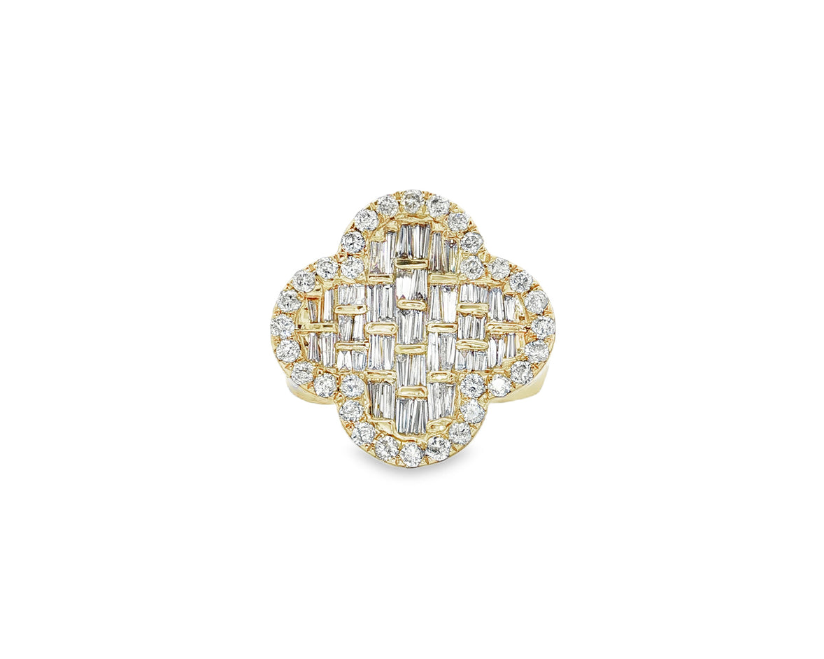 10K Gold Diamond Clover Statement Ring with Baguette Accents 2.00 CT