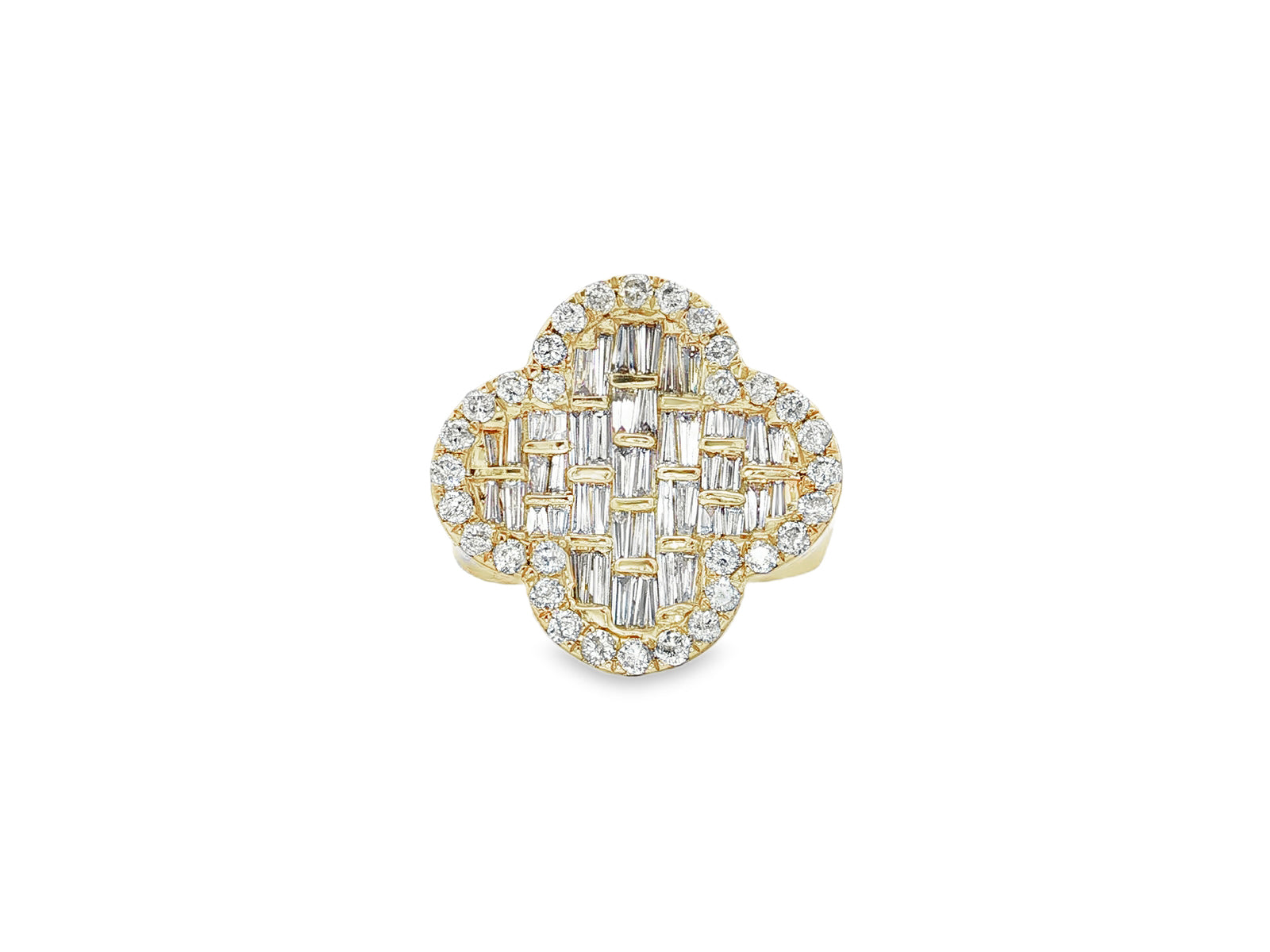 10K Gold Diamond Clover Statement Ring with Baguette Accents 2.00 CT