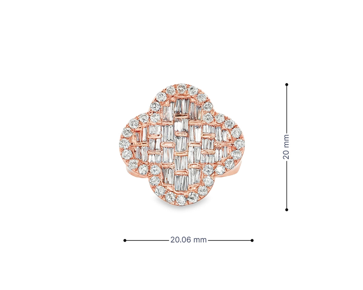 10K Gold Diamond Clover Statement Ring with Baguette Accents 2.00 CT