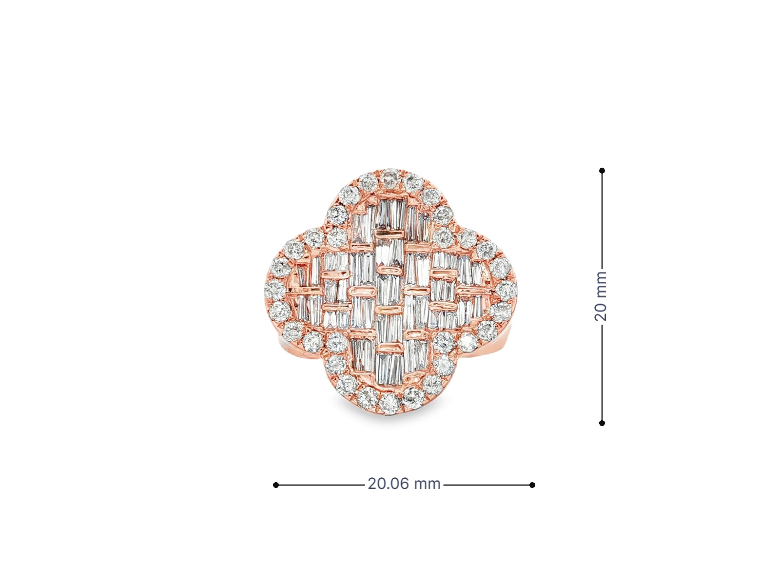 10K Gold Diamond Clover Statement Ring with Baguette Accents 2.00 CT