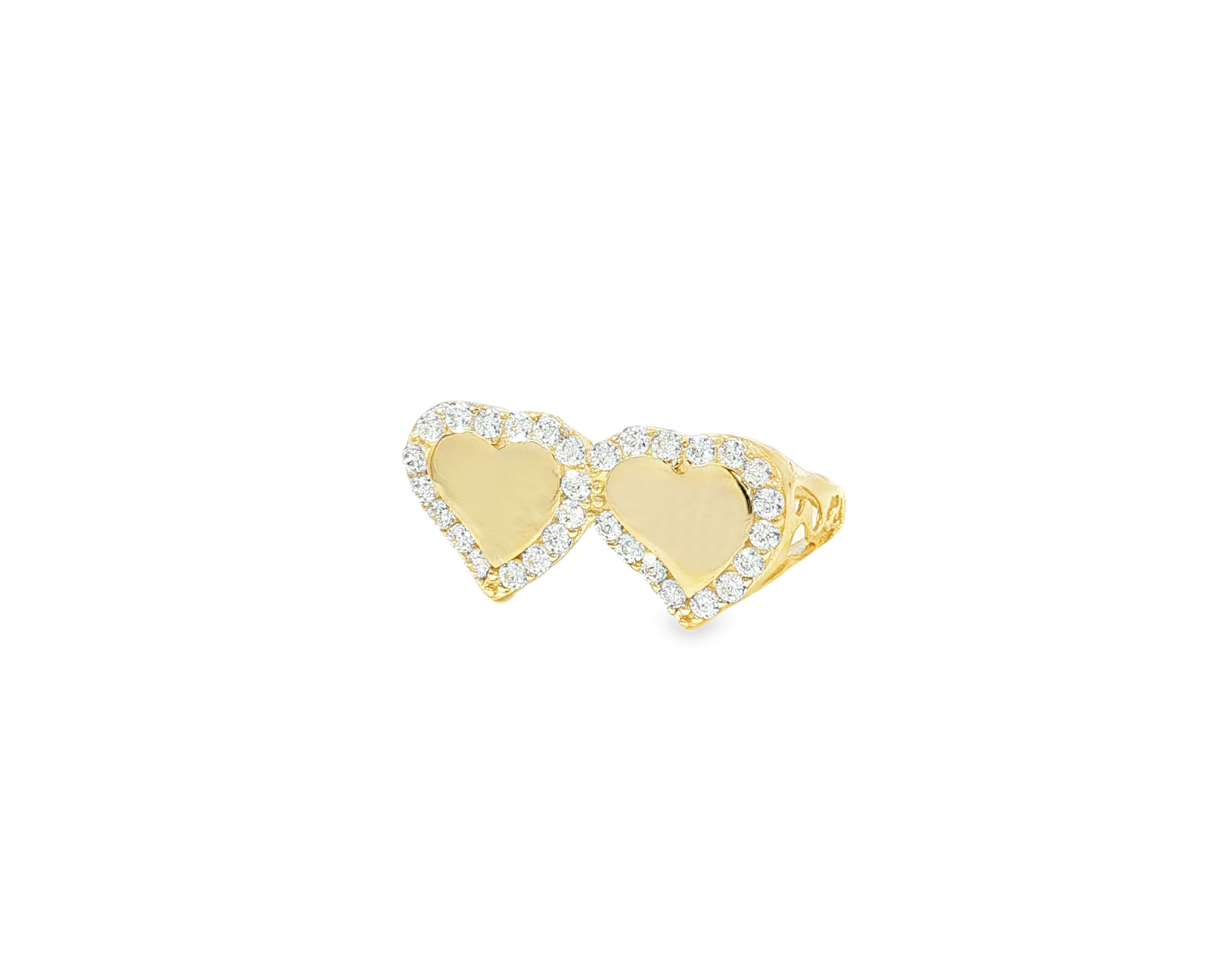 10K Gold Double Heart Halo Cubic Zirconia Ring