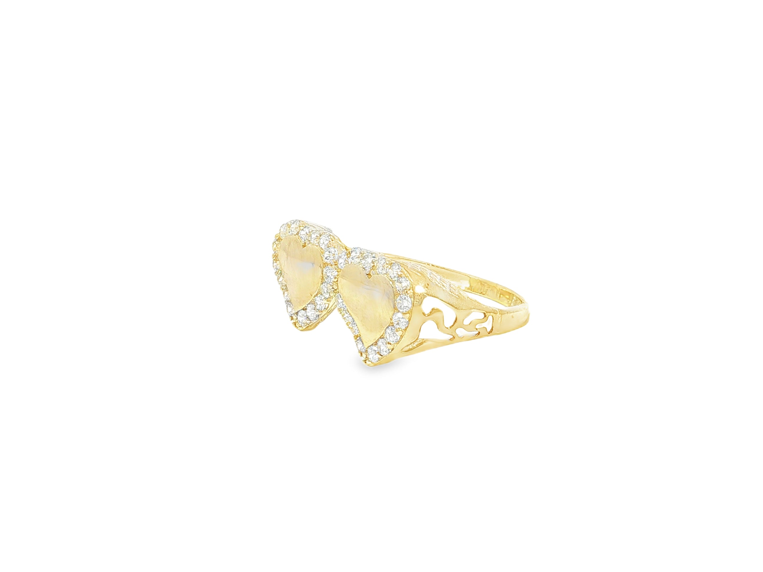 10K Gold Double Heart Halo Cubic Zirconia Ring