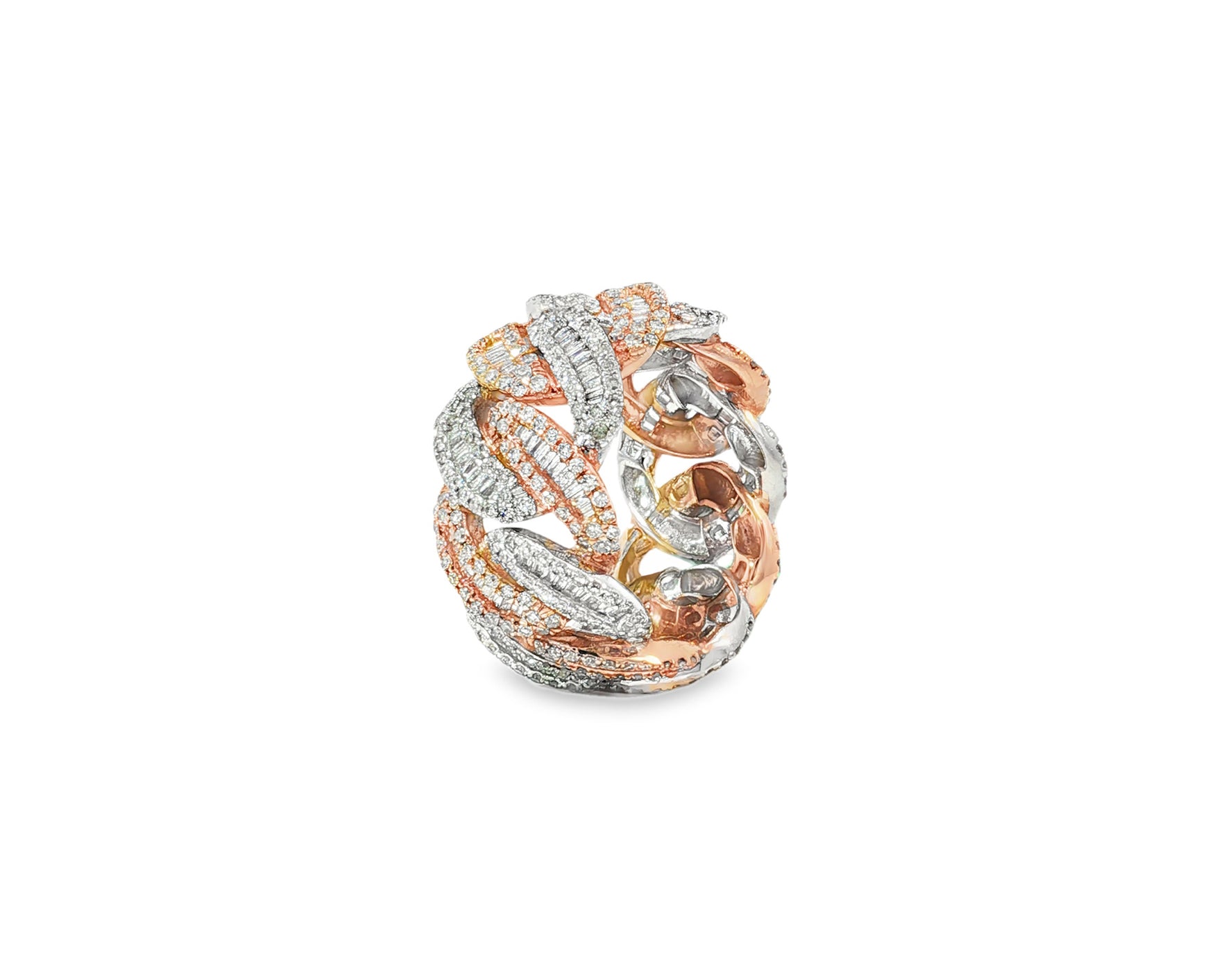 10K Gold Cuban Link Diamond Ring with Baguette & Round Cut 4.0 CT
