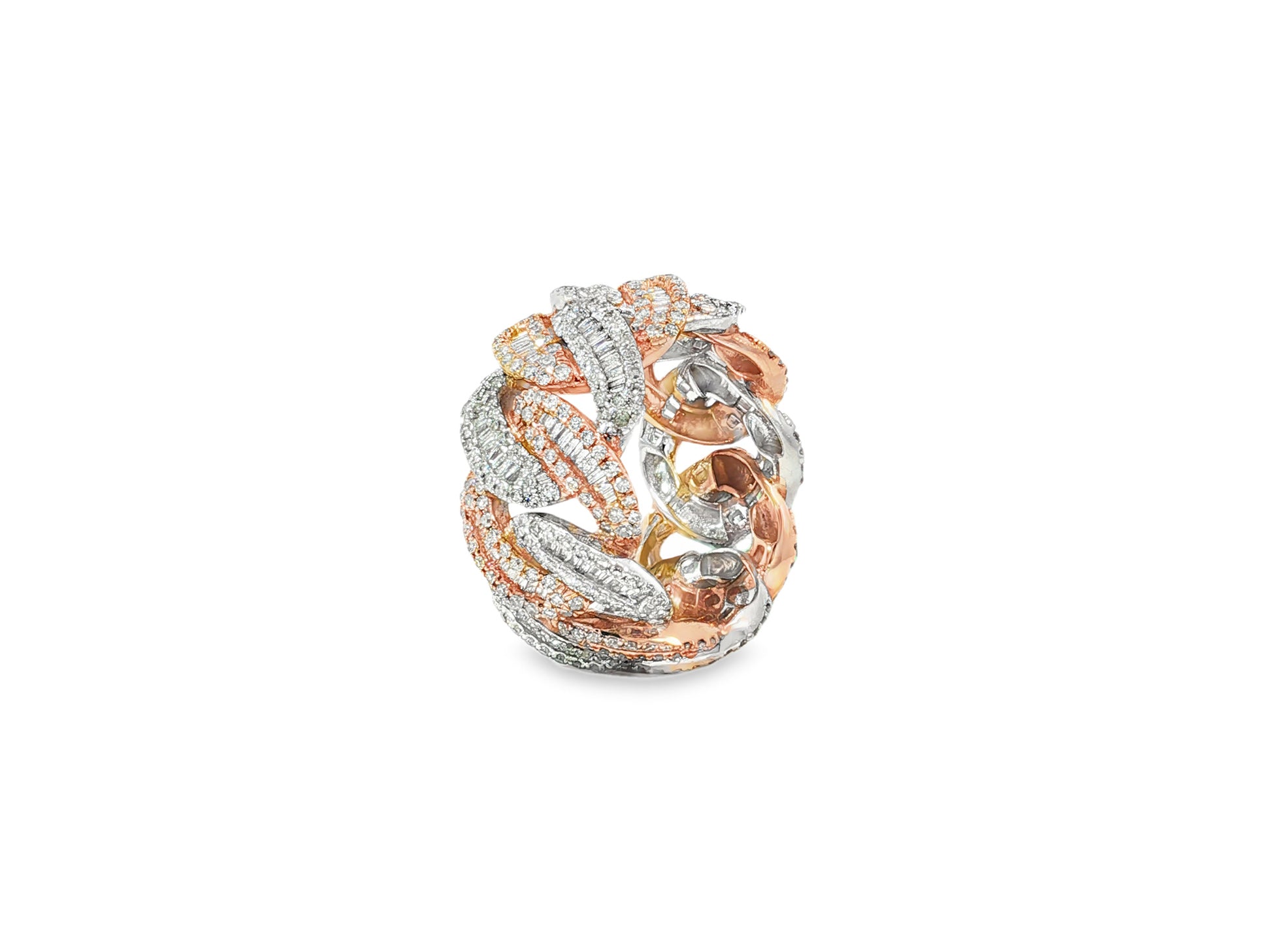 10K Gold Cuban Link Diamond Ring with Baguette & Round Cut 4.0 CT