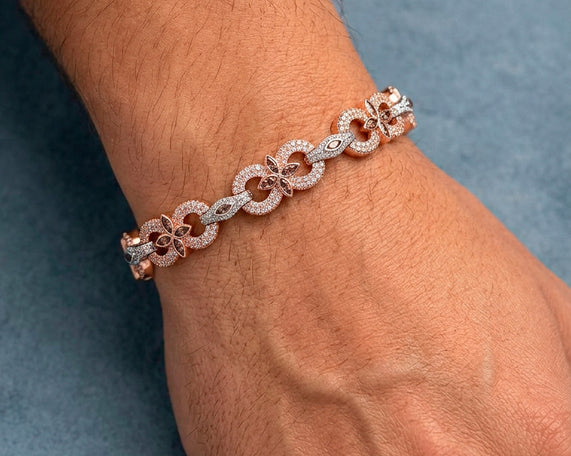 10K Gold Diamond Floral Link Bracelet with Marquise Accents & Pavé Design 3.5ct
