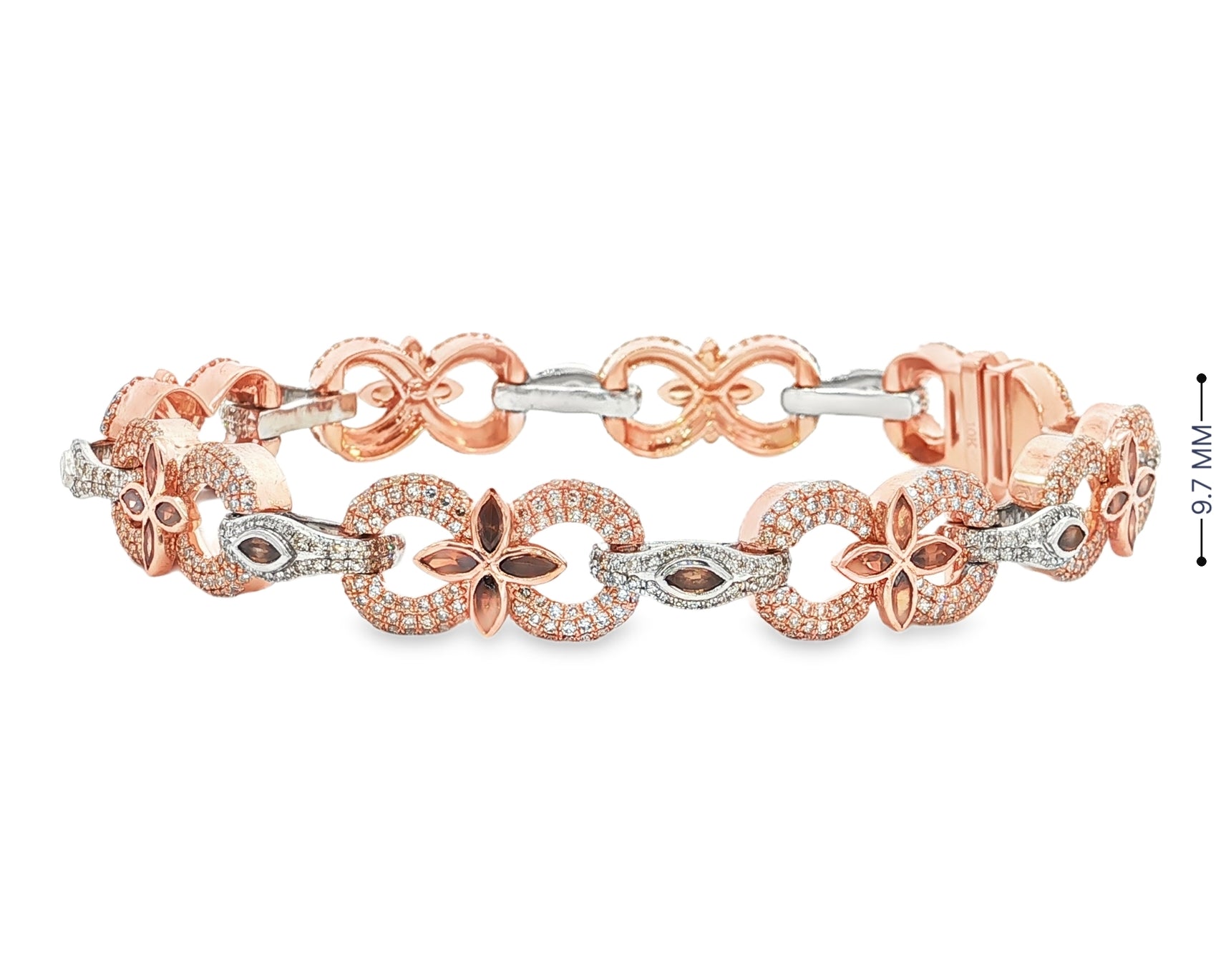 10K Gold Diamond Floral Link Bracelet with Marquise Accents & Pavé Design 3.5ct