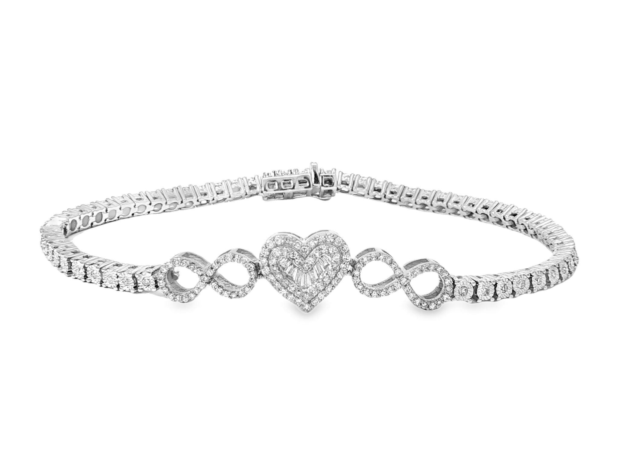 10K Gold Diamond Heart Infinity Tennis Bracelet 2.15ct