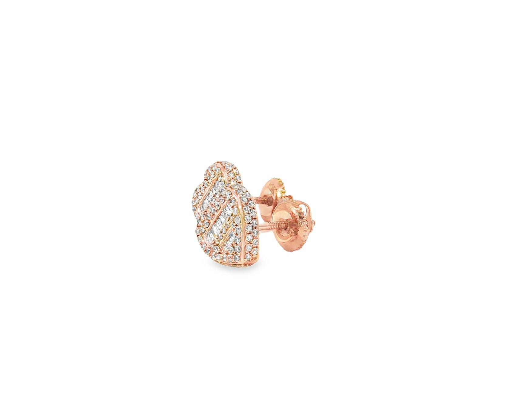 10K Gold Diamond Heart Stud Earrings with Baguette & Round Pavé 0.66ct