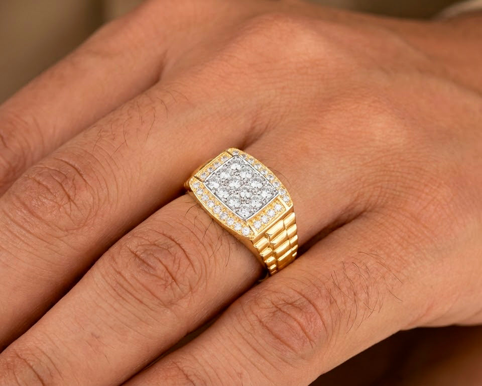 10K Gold Diamond Men’s Ring with Square Cluster Halo 1.00ct