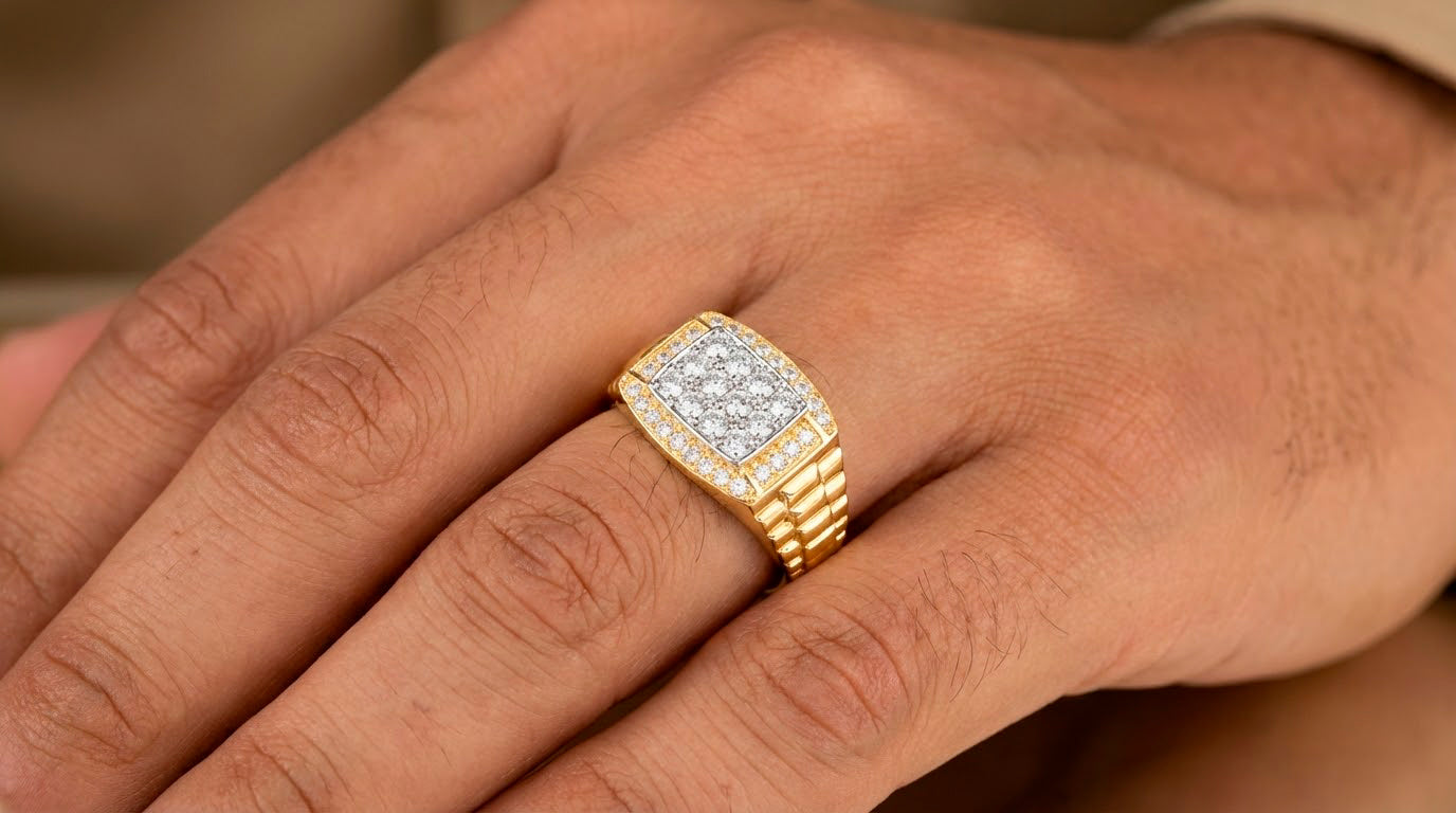 10K Gold Diamond Men’s Ring with Square Cluster Halo 1.00ct