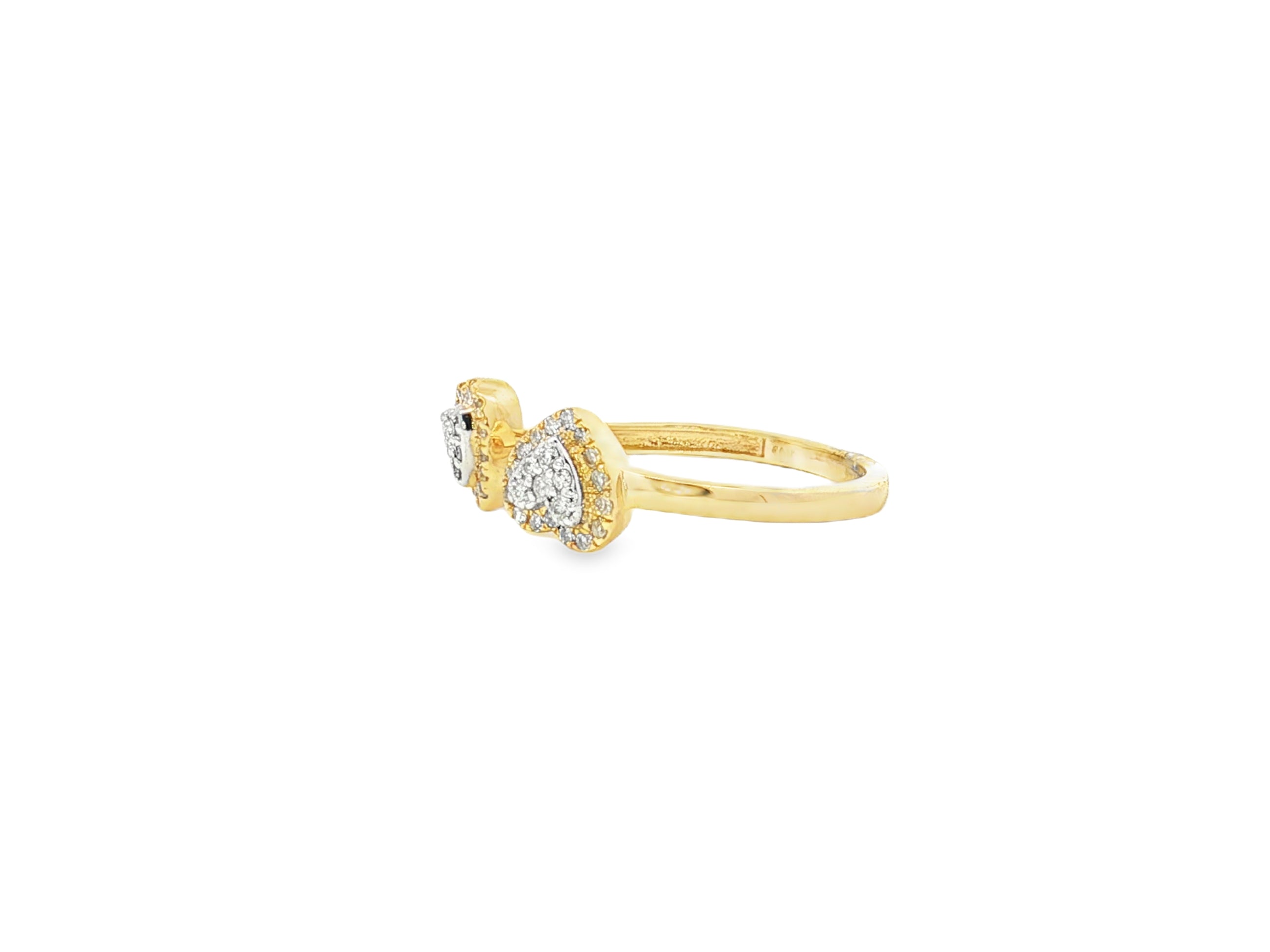 10K Gold Diamond Open Heart Ring with Double Pavé Heart Design 0.27ct
